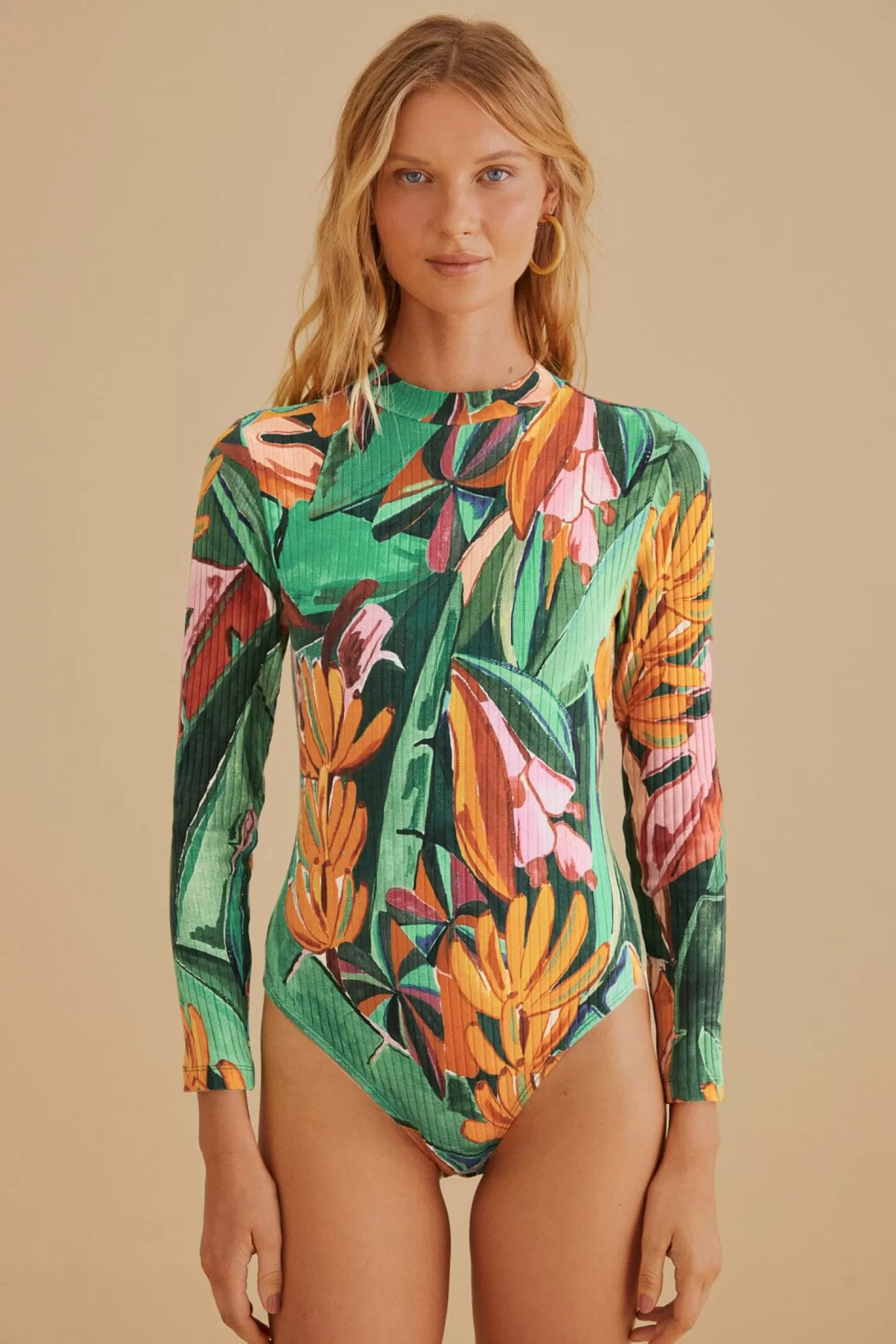 FARM Rio Bodysuits^ MULTICOLOR BANANA FOLIAGE ORGANIC COTTON BODYSUIT