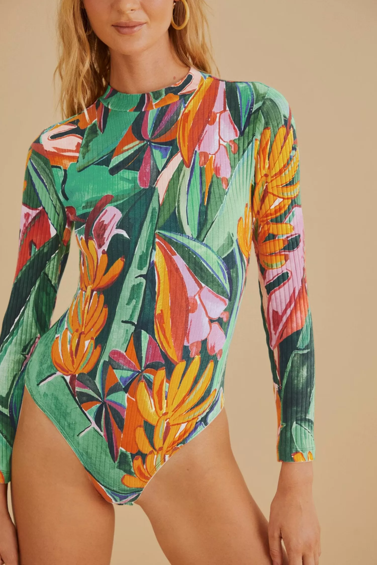 FARM Rio Bodysuits^ MULTICOLOR BANANA FOLIAGE ORGANIC COTTON BODYSUIT