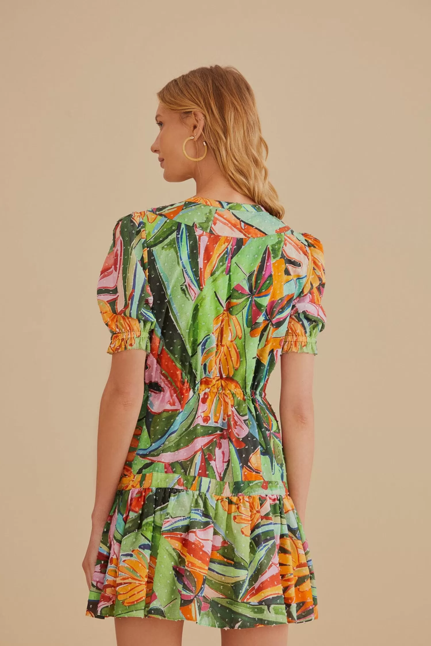 FARM Rio Mini Dresses^ MULTICOLOR BANANA FOLIAGE SHORT SLEEVE MINI DRESS