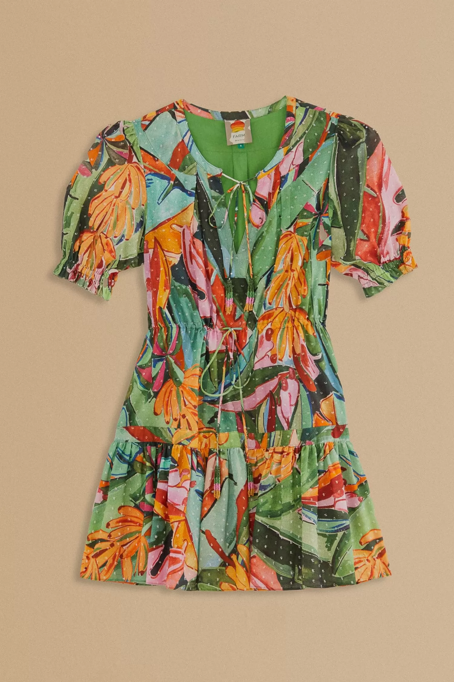 FARM Rio Mini Dresses^ MULTICOLOR BANANA FOLIAGE SHORT SLEEVE MINI DRESS