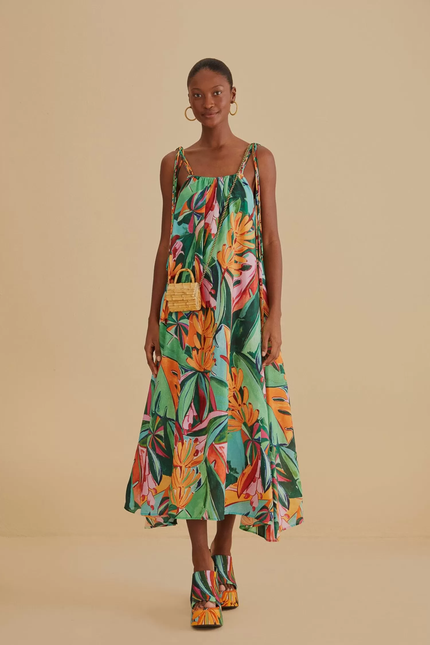 FARM Rio Midi Dresses^ MULTICOLOR BANANA FOLIAGE SLEEVELESS MIDI DRESS