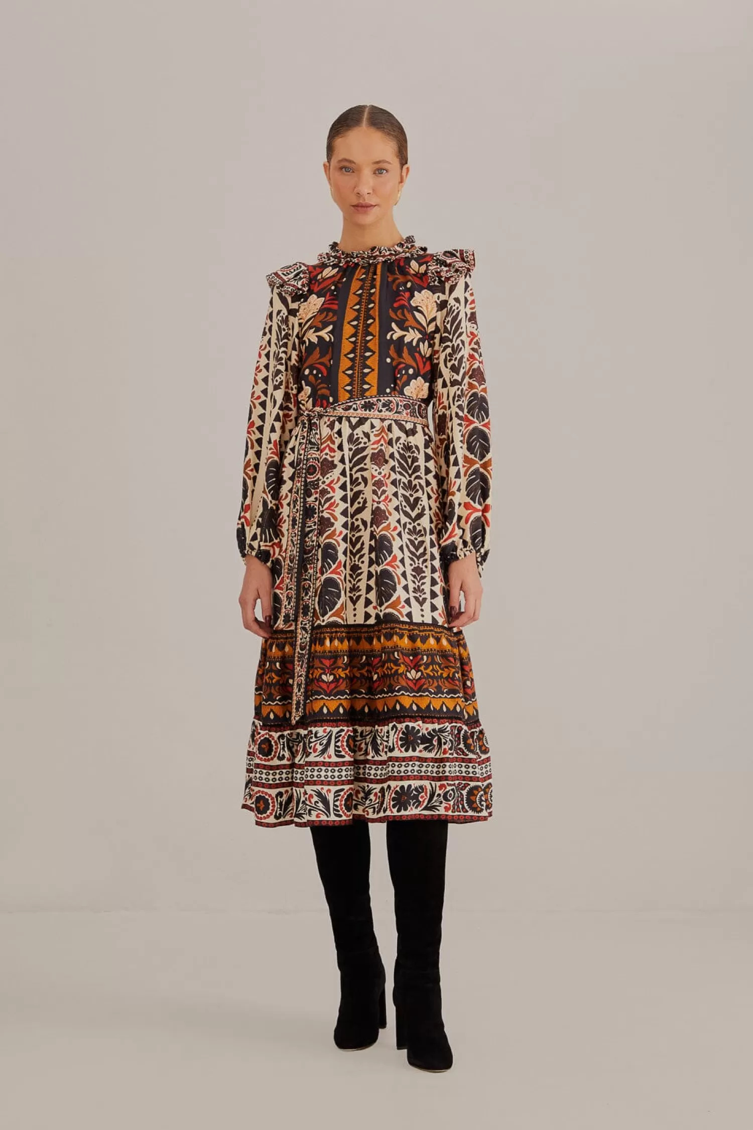 FARM Rio Midi Dresses^ MULTICOLOR TAPESTRY GARDEN HIGH NECK MIDI DRESS