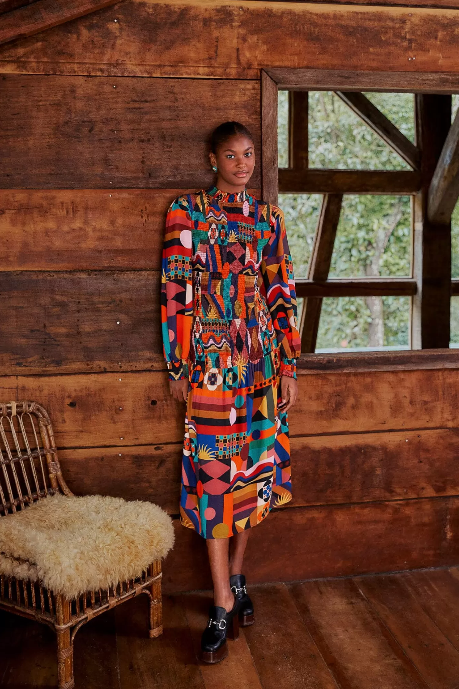 FARM Rio Midi Dresses^ MULTICOLOR TROPICAL SHAPES LENZING™ ECOVERO™ VISCOSE MIDI DRESS