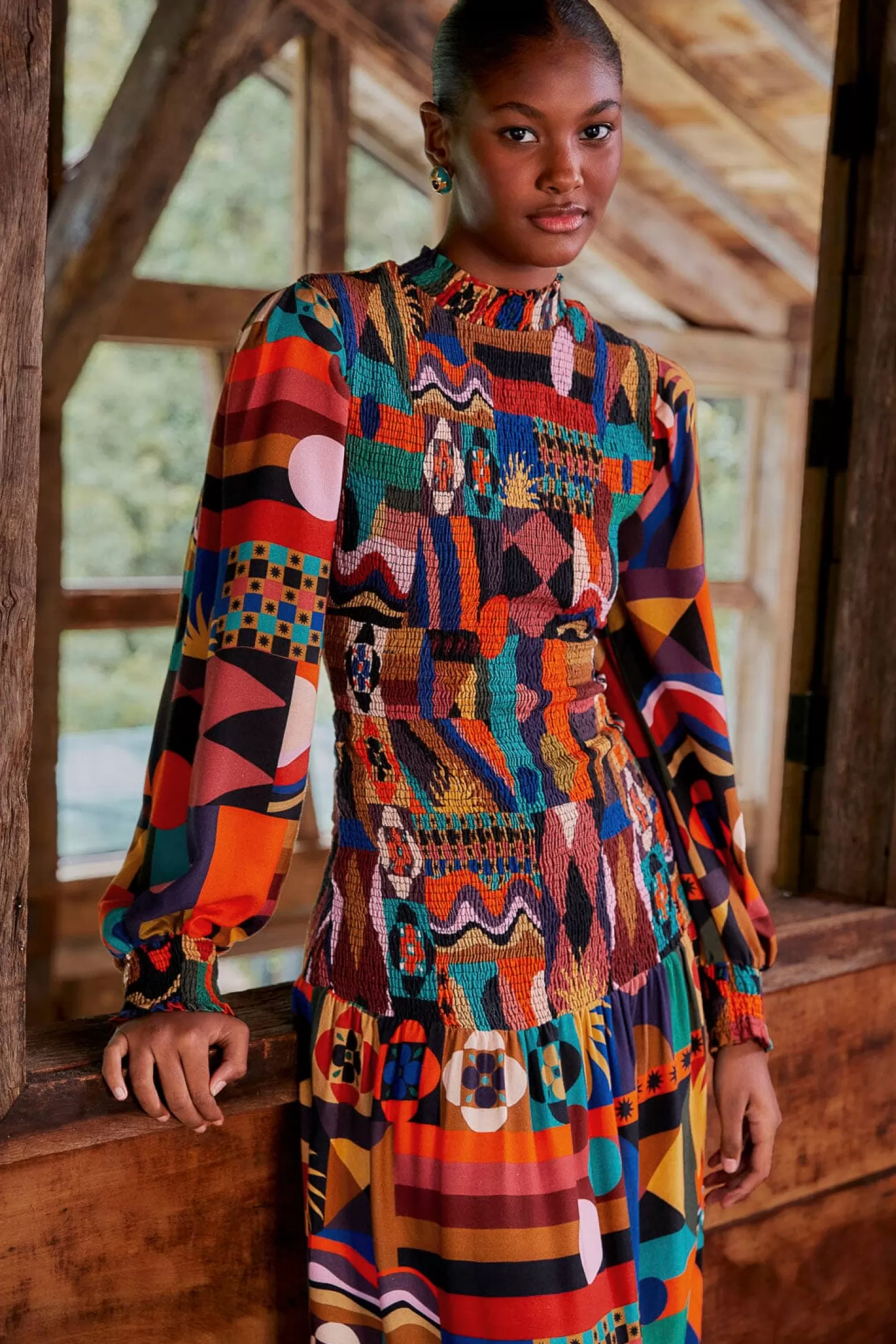 FARM Rio Midi Dresses^ MULTICOLOR TROPICAL SHAPES LENZING™ ECOVERO™ VISCOSE MIDI DRESS