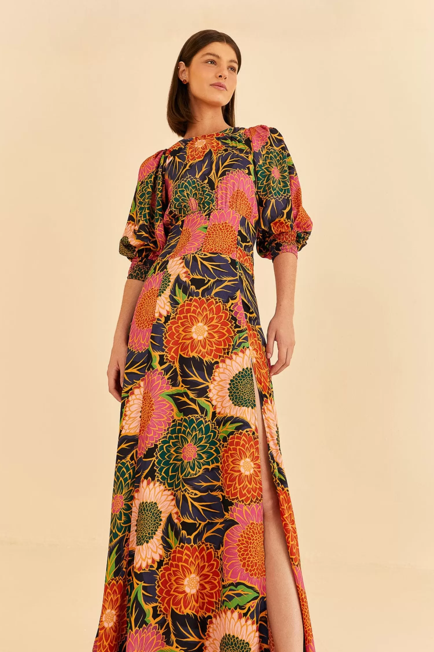 FARM Rio Maxi Dresses^ MULTICOLOR VINTAGE GARDEN PUFF SLEEVE MAXI DRESS