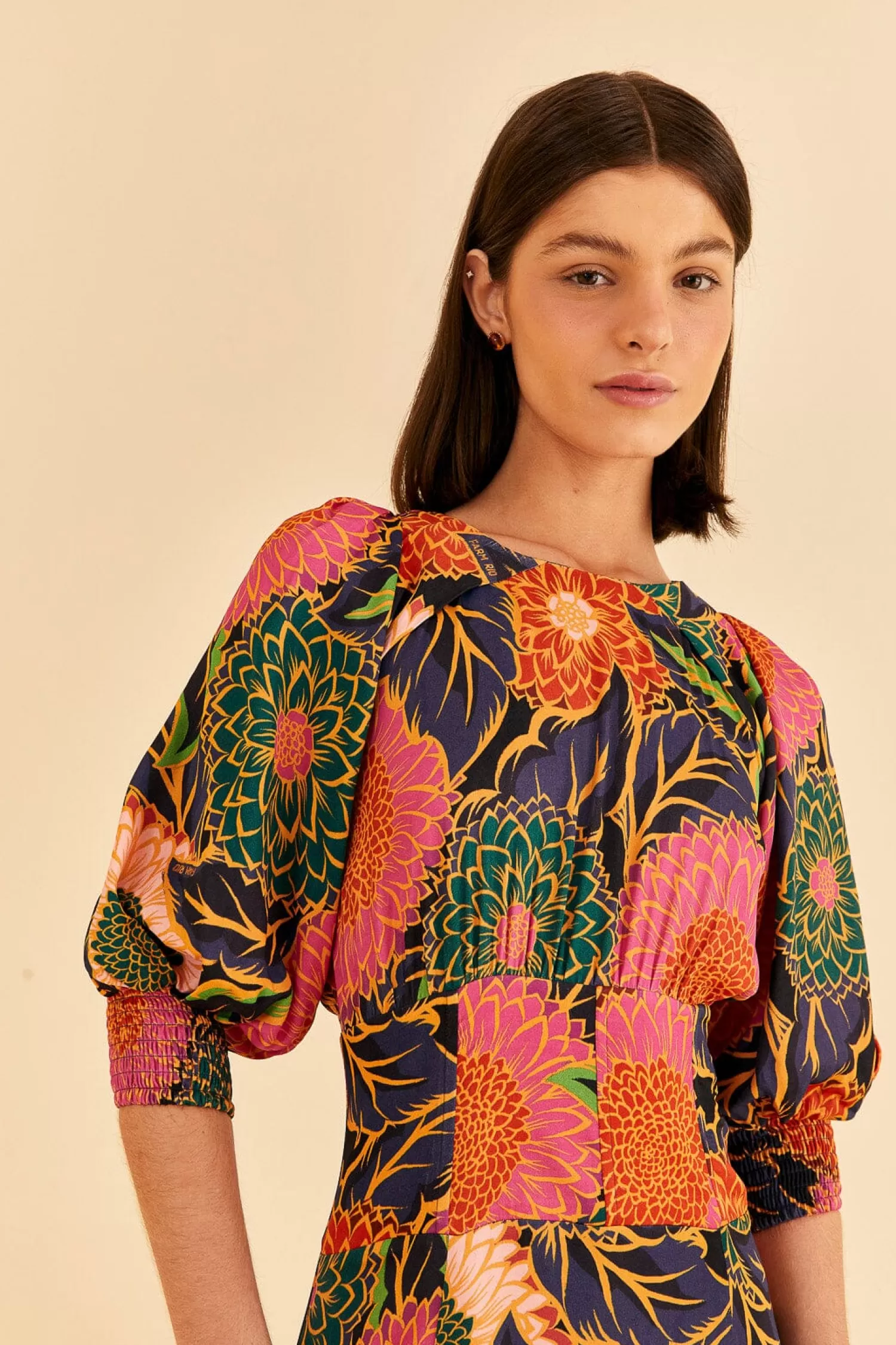FARM Rio Maxi Dresses^ MULTICOLOR VINTAGE GARDEN PUFF SLEEVE MAXI DRESS