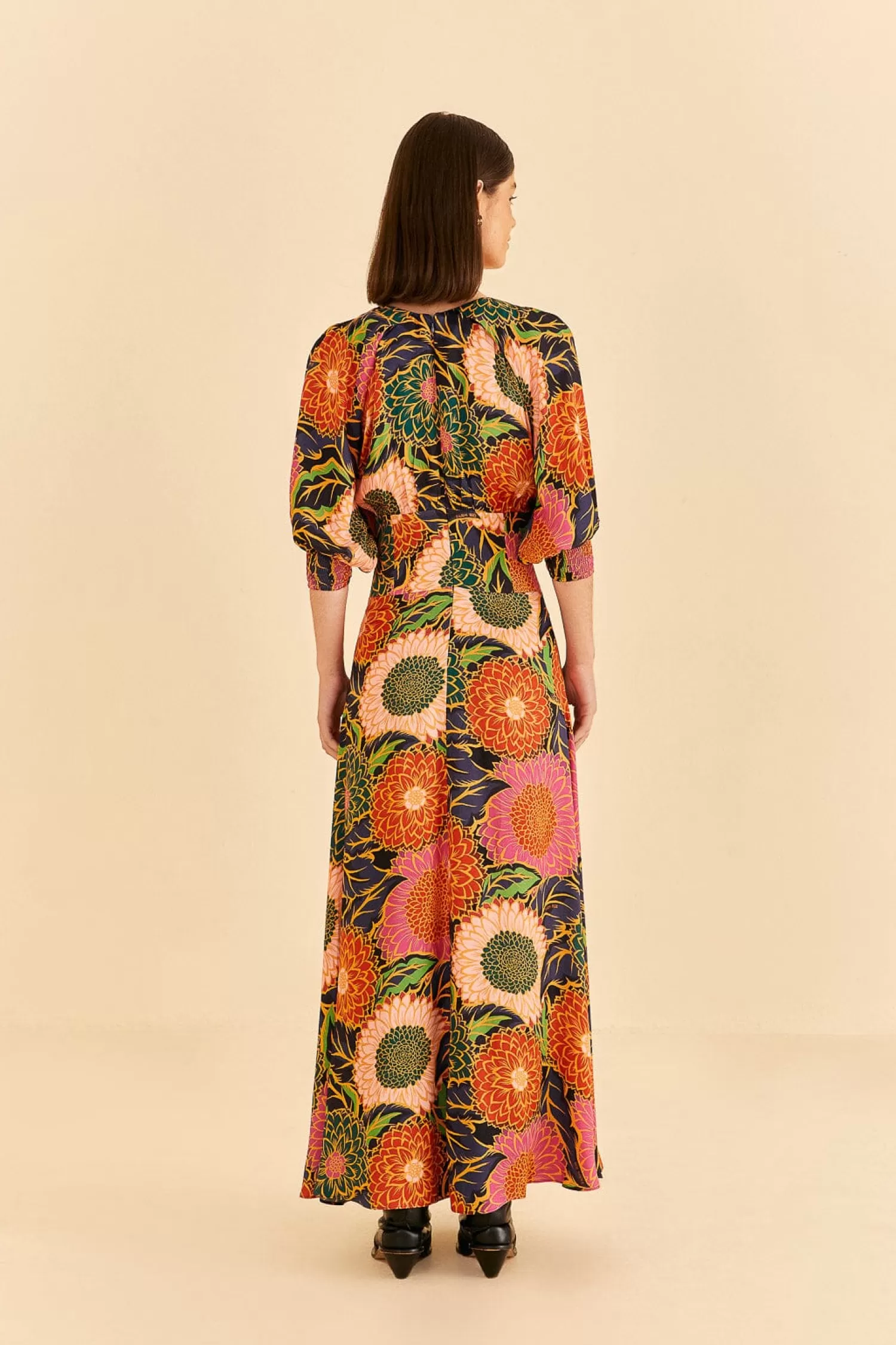 FARM Rio Maxi Dresses^ MULTICOLOR VINTAGE GARDEN PUFF SLEEVE MAXI DRESS