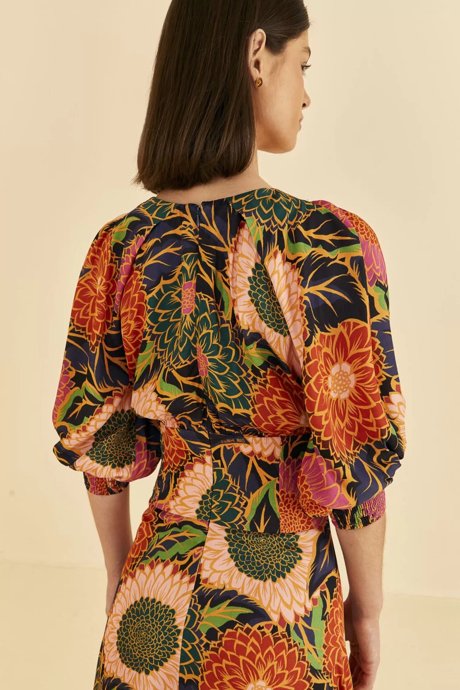 FARM Rio Maxi Dresses^ MULTICOLOR VINTAGE GARDEN PUFF SLEEVE MAXI DRESS