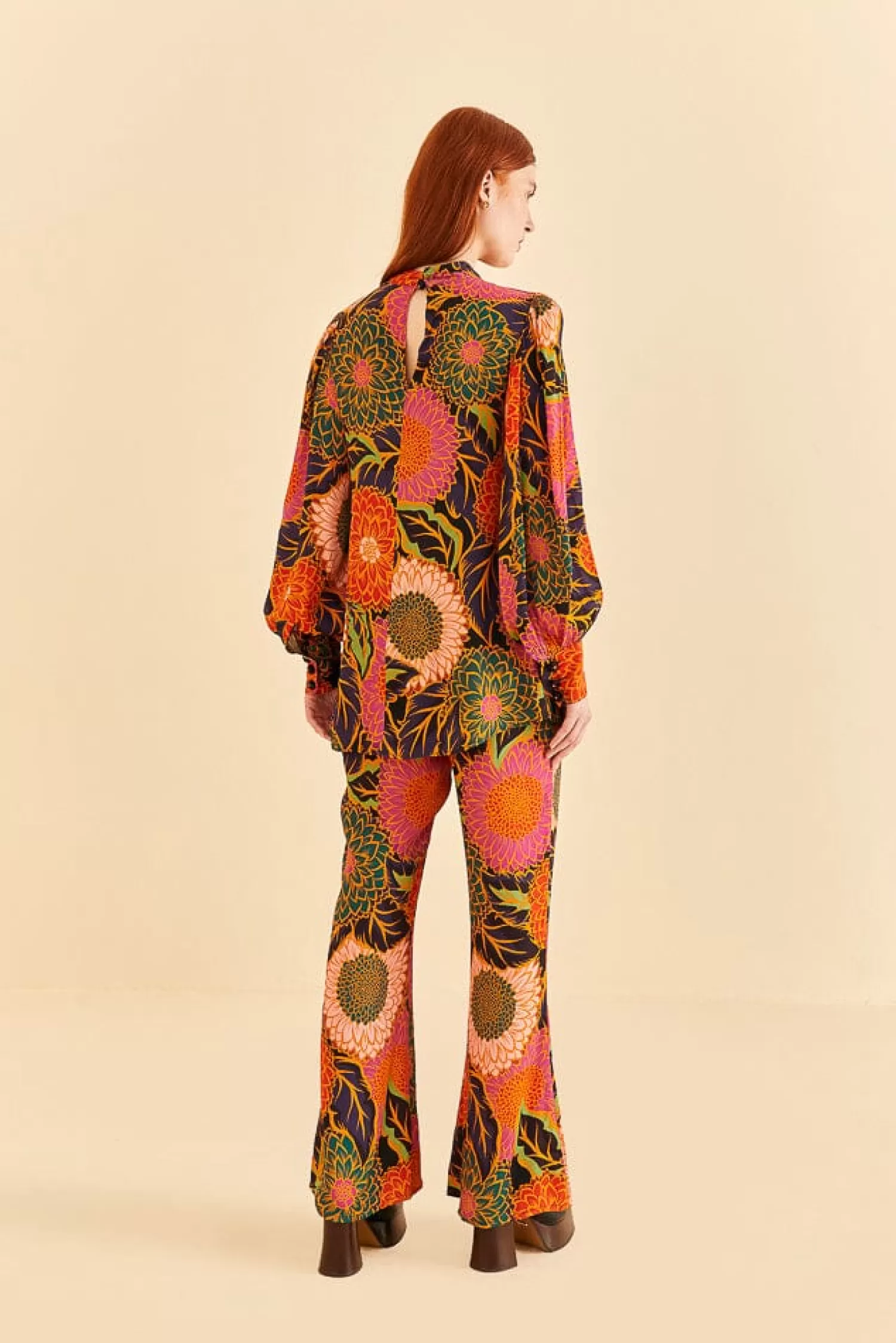 FARM Rio Pants^ MULTICOLOR VINTAGE GARDEN SATIN FLARE PANTS