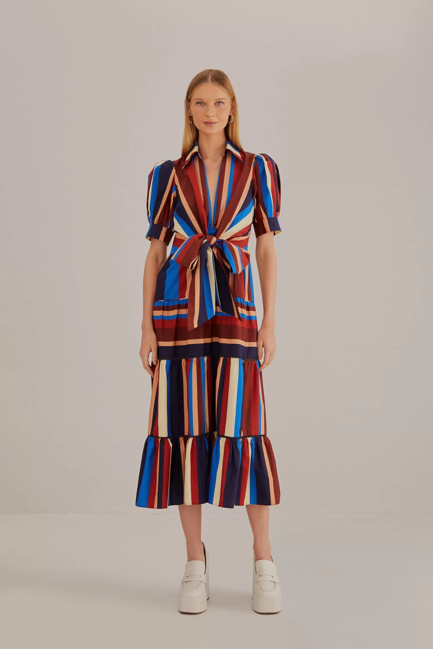 FARM Rio Midi Dresses^ MULTICOLOR WINTER STRIPES SHORT SLEEVE MIDI DRESS