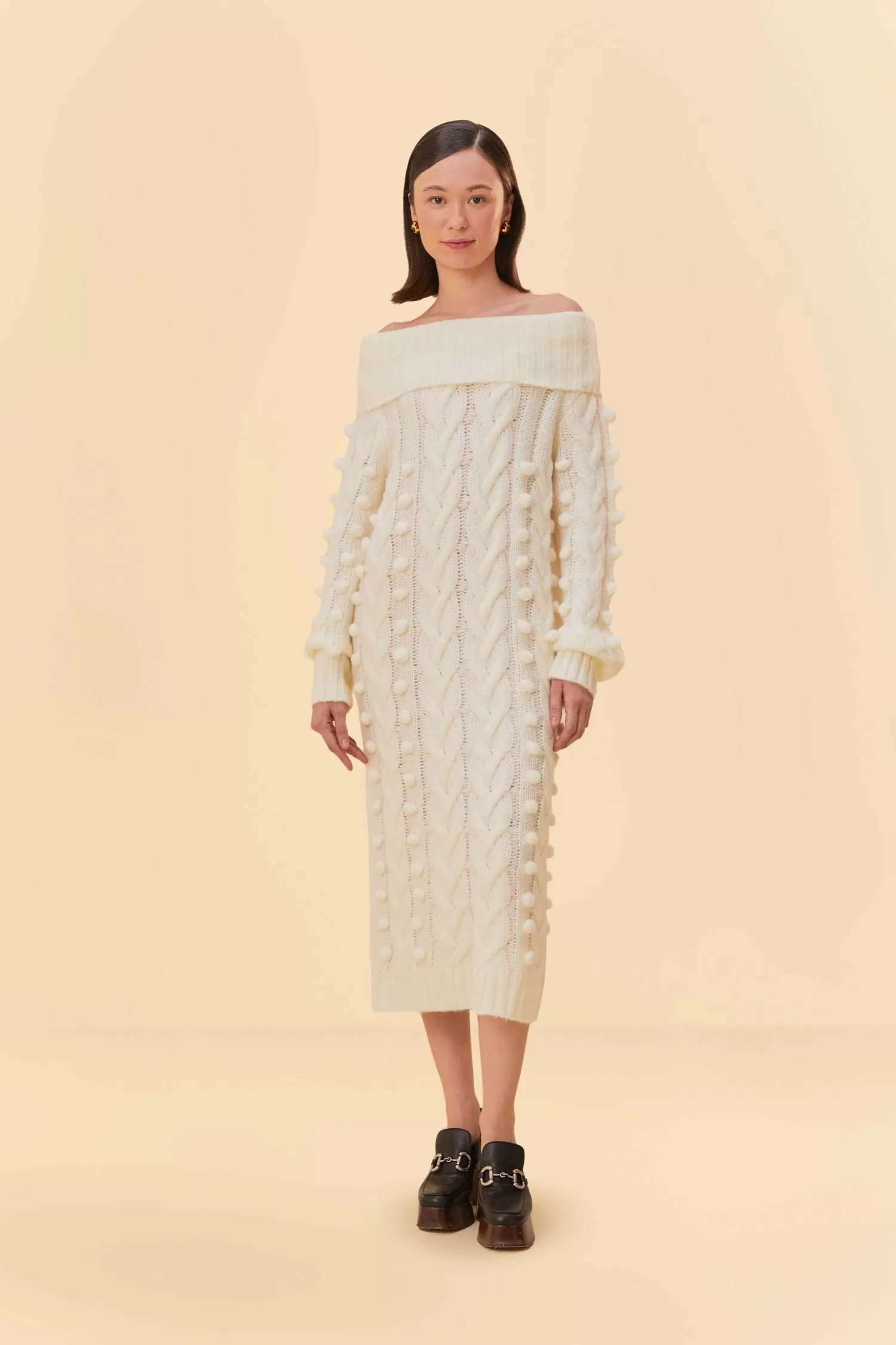 FARM Rio Sweaters & Sweatshirts | Midi Dresses^ OFF-WHITE BRAIDED MIDI SWEATER DRESS