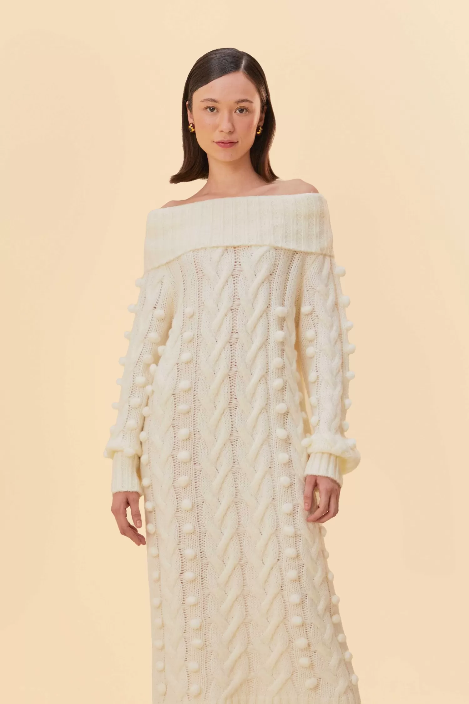 FARM Rio Sweaters & Sweatshirts | Midi Dresses^ OFF-WHITE BRAIDED MIDI SWEATER DRESS