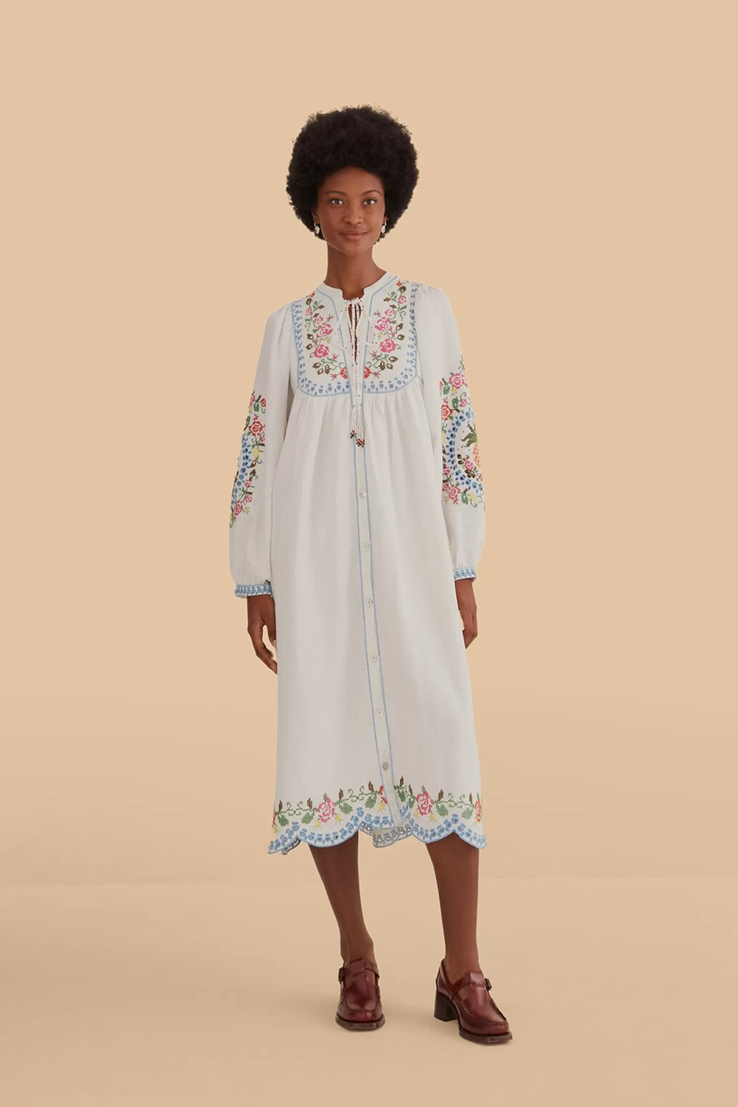 FARM Rio Midi Dresses^ OFF-WHITE EMBROIDERED MIDI DRESS