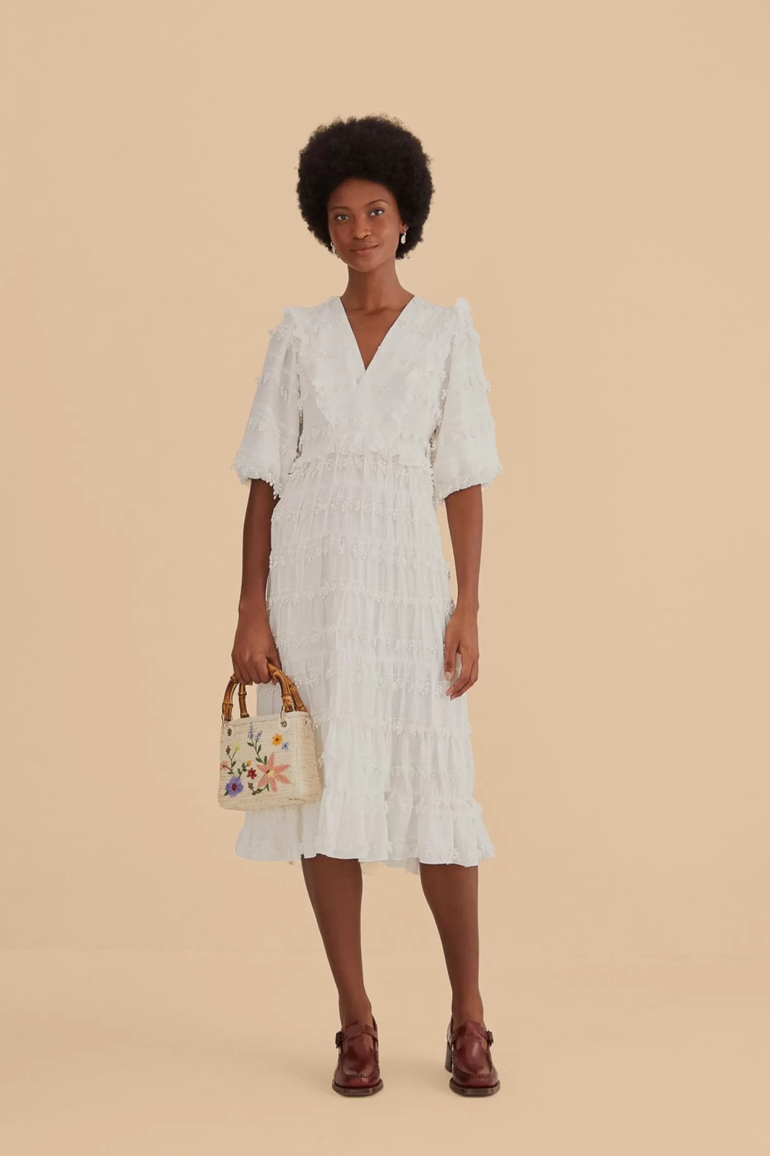 FARM Rio Midi Dresses^ OFF-WHITE RUFFLE TASSELS MIDI DRESS