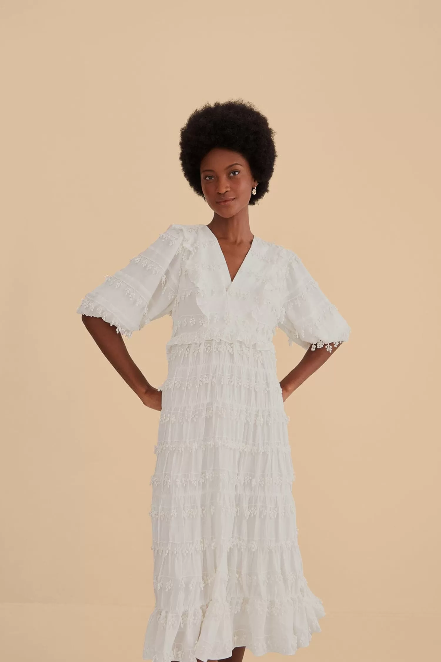 FARM Rio Midi Dresses^ OFF-WHITE RUFFLE TASSELS MIDI DRESS