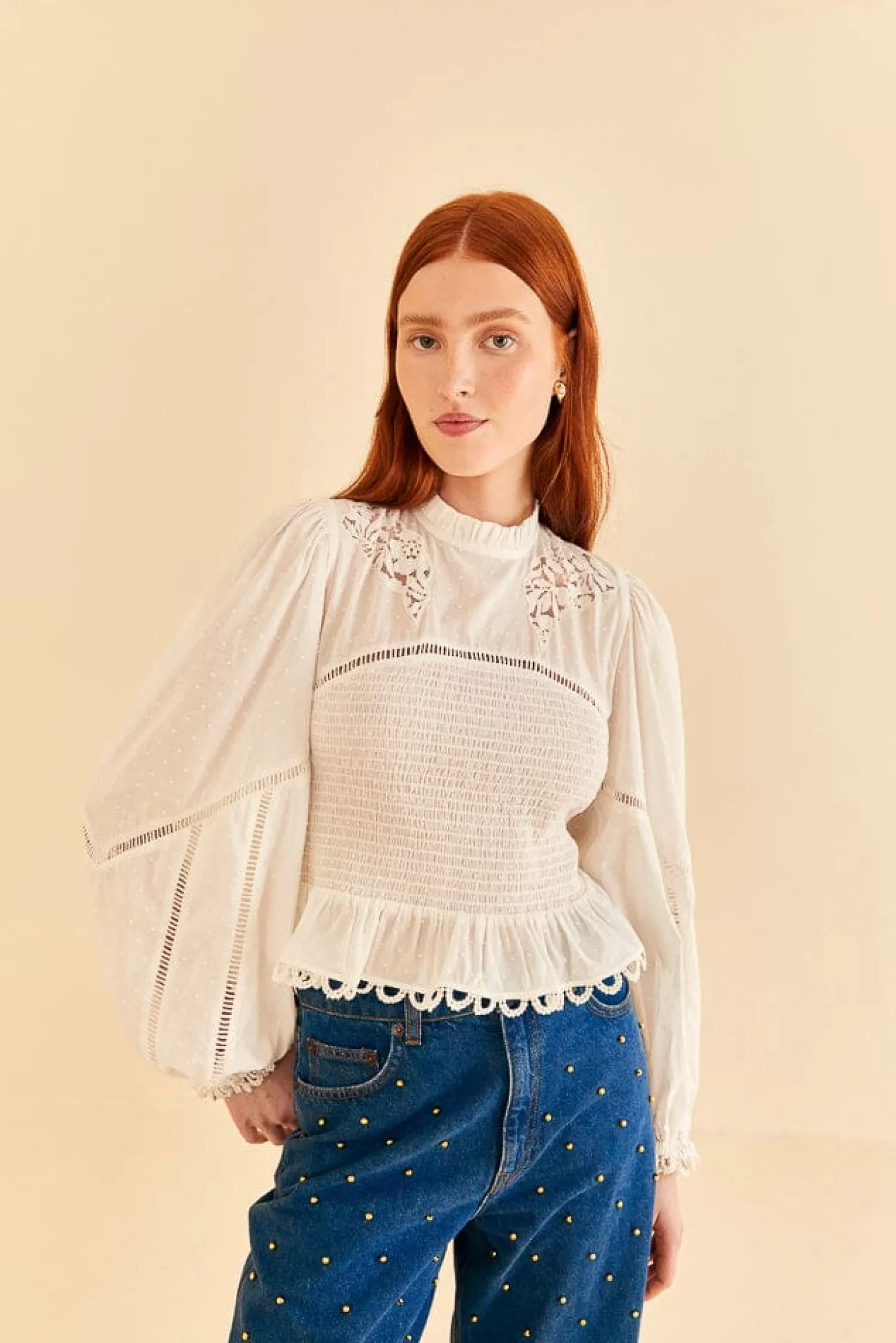 FARM Rio Blouses^ OFF-WHITE SMOCKED BLOUSE