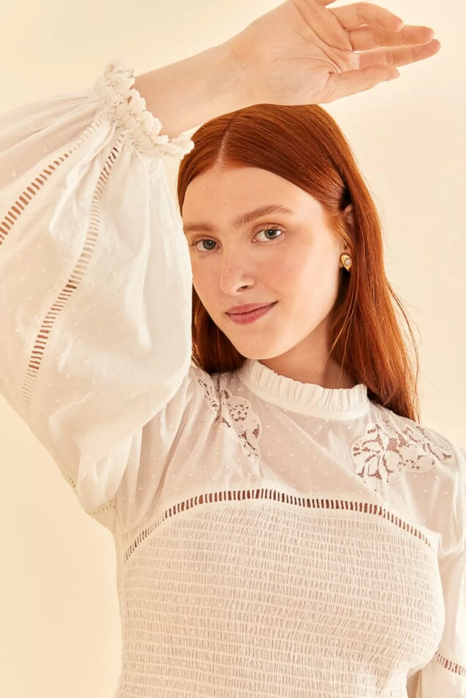 FARM Rio Blouses^ OFF-WHITE SMOCKED BLOUSE