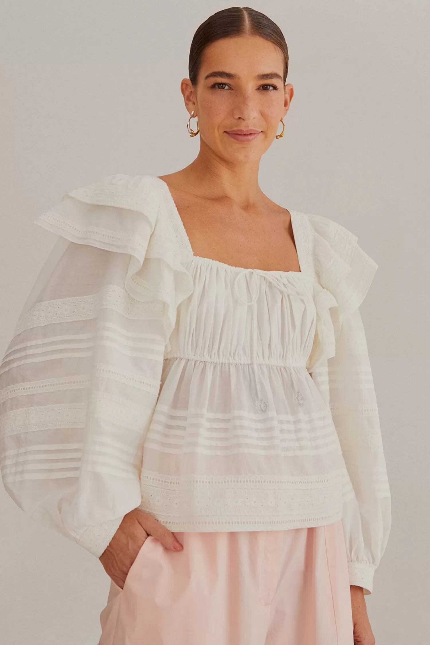 FARM Rio Blouses^ OFF-WHITE SQUARE NECKLINE BLOUSE