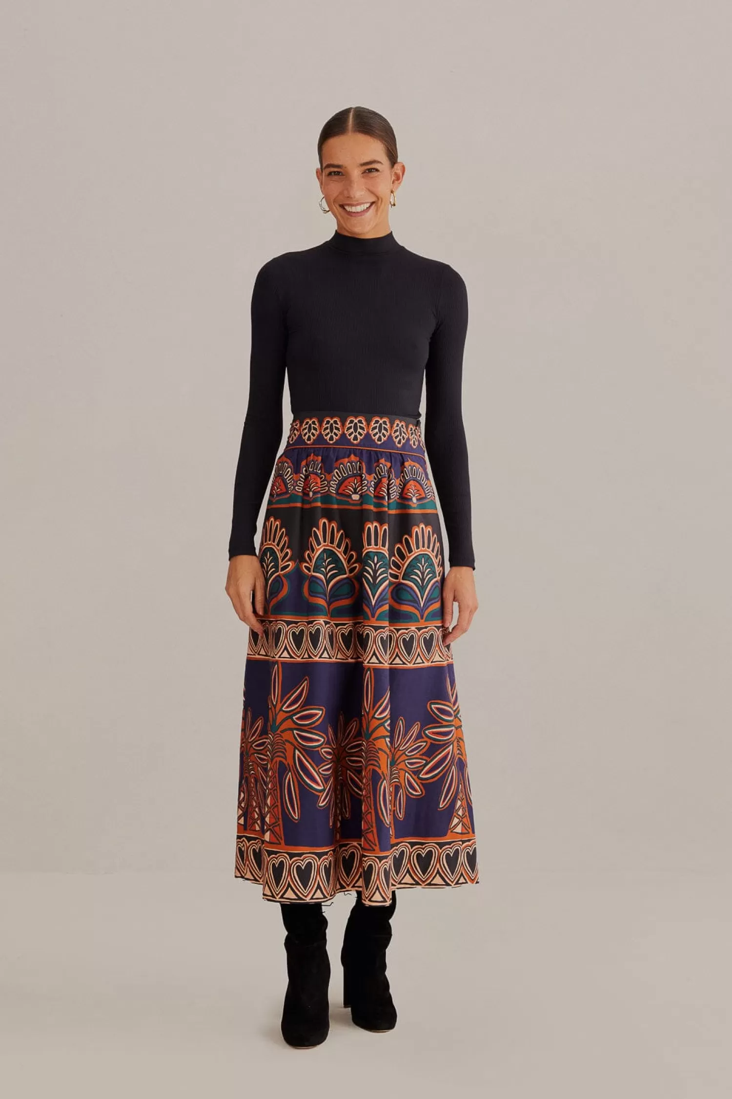 FARM Rio Skirts^ ORANGE AINIKA TAPESTRY MIDI SKIRT