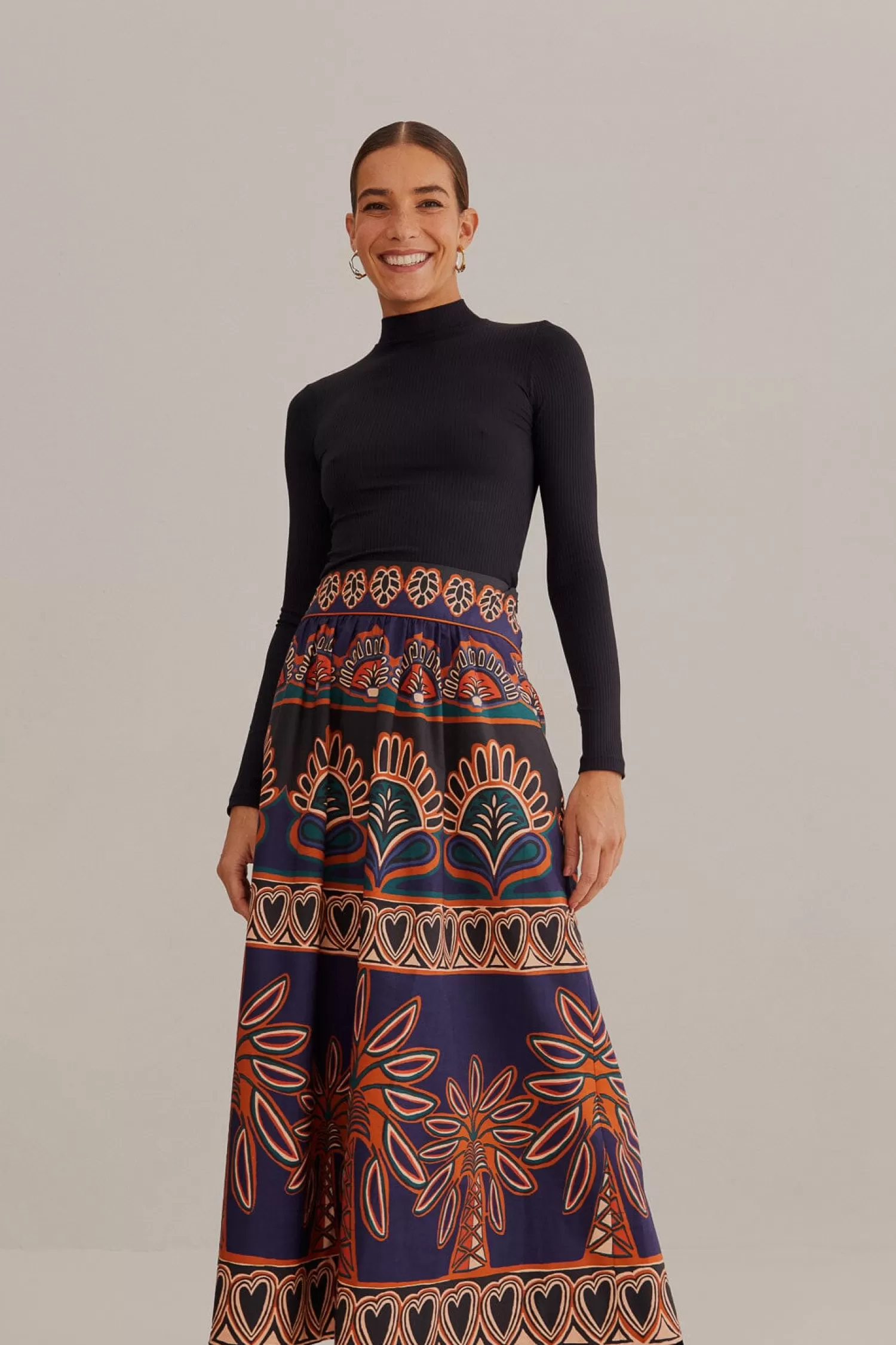 FARM Rio Skirts^ ORANGE AINIKA TAPESTRY MIDI SKIRT