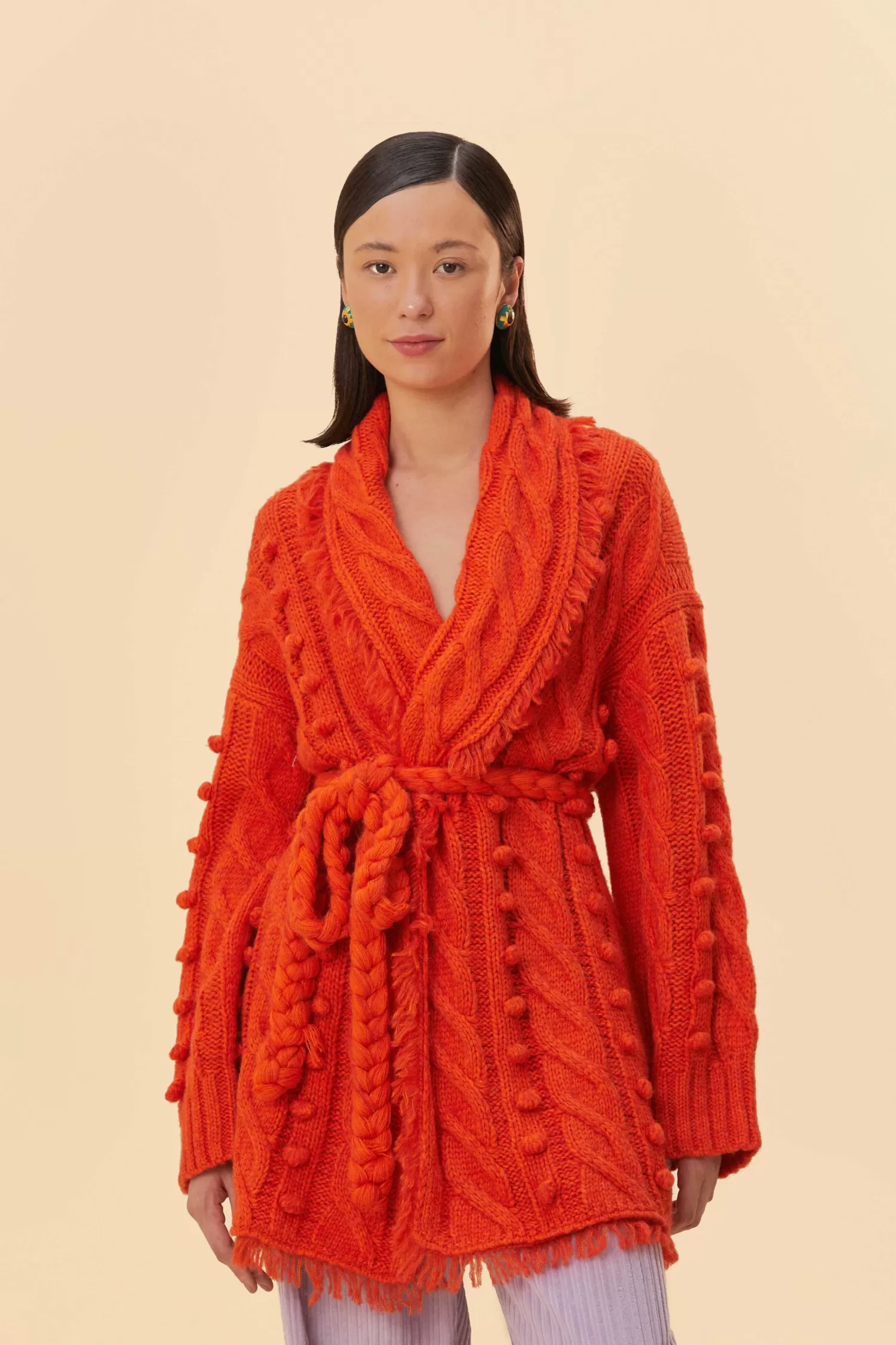 FARM Rio Cardigans^ ORANGE BRAIDED KNIT CARDIGAN