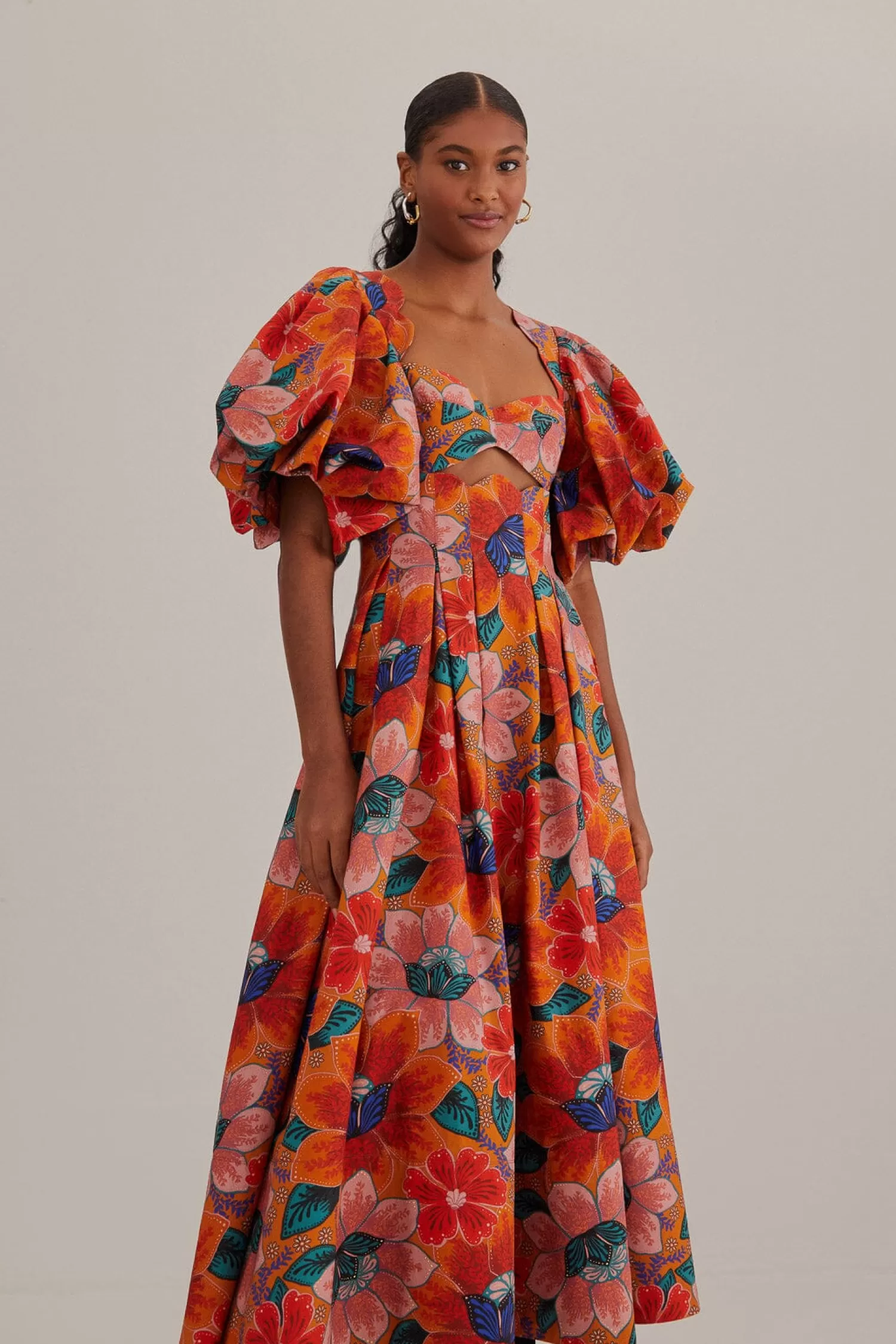 FARM Rio Midi Dresses^ ORANGE MARIAS FLORAL CUT-OUT MIDI DRESS