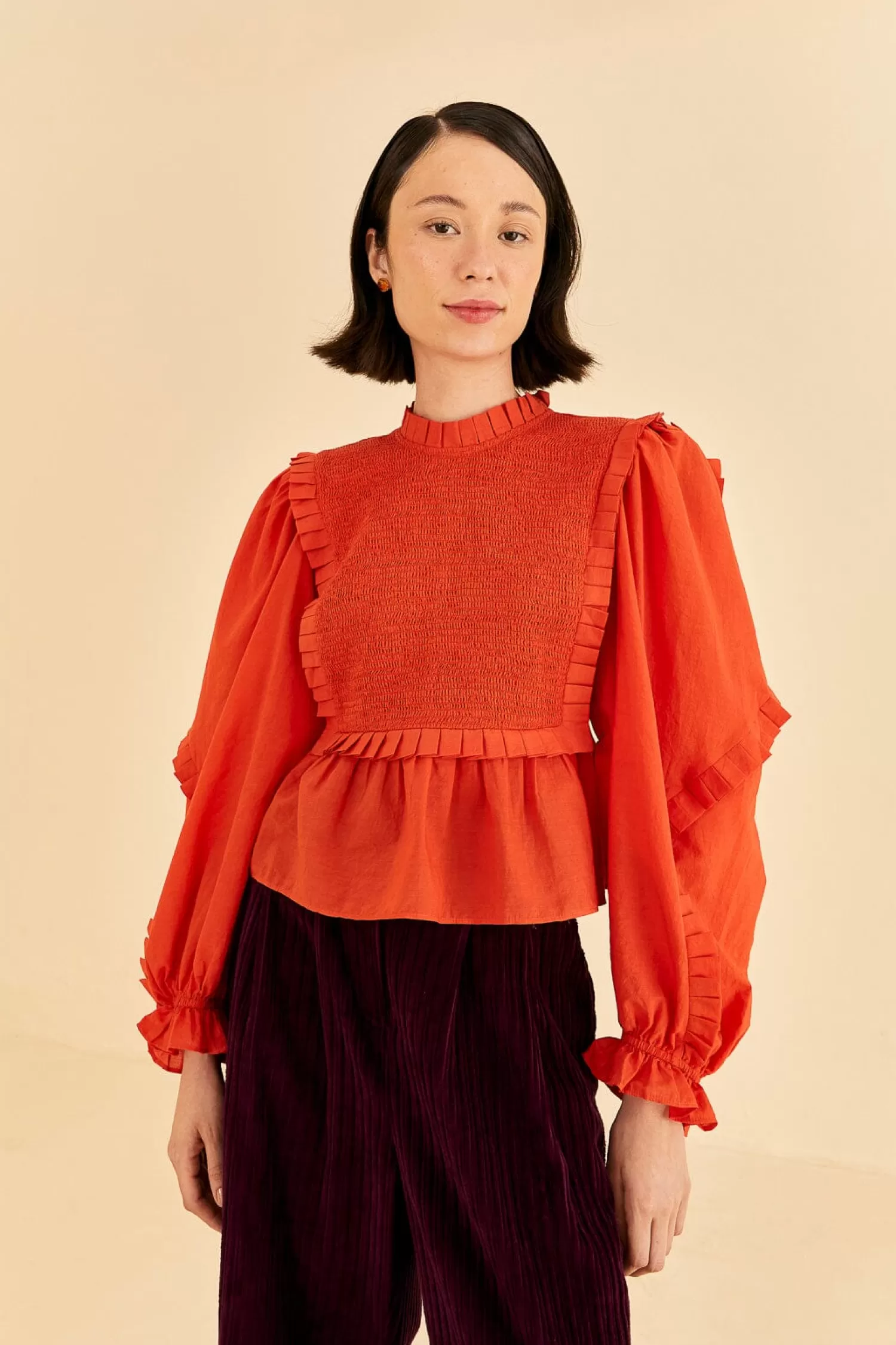 FARM Rio Blouses^ ORANGE SMOCKED BLOUSE