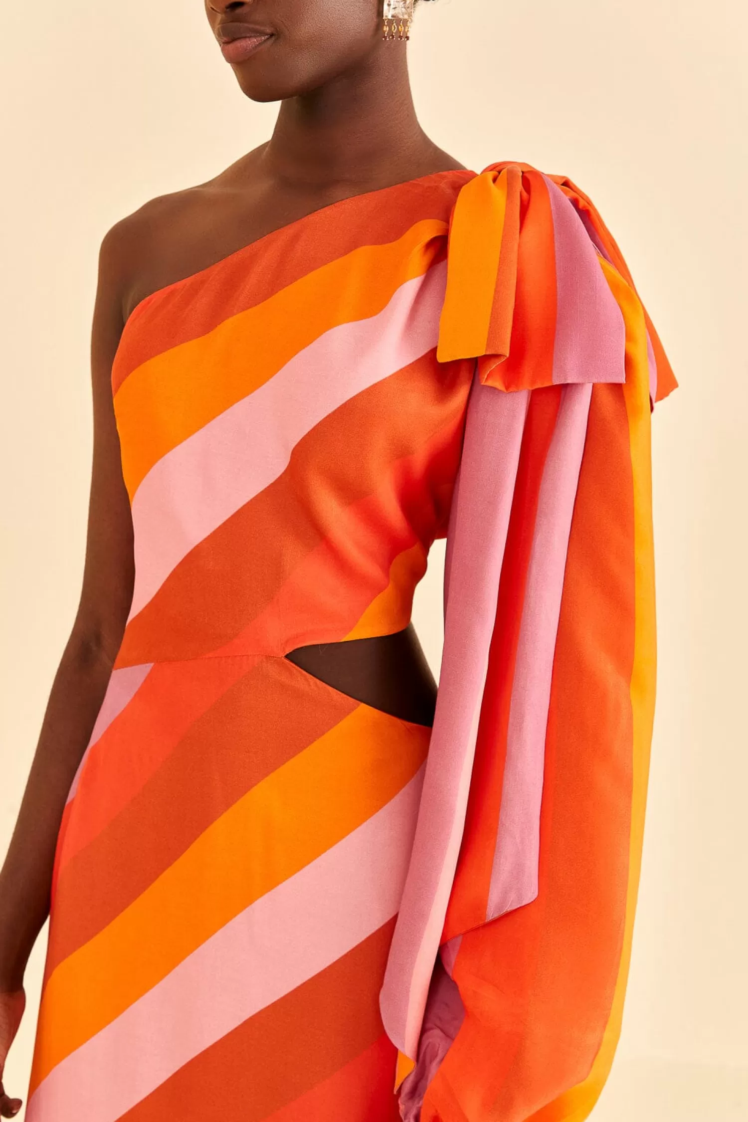 FARM Rio Maxi Dresses^ PARTY STRIPES MULTICOLOR ONE SHOULDER MAXI DRESS
