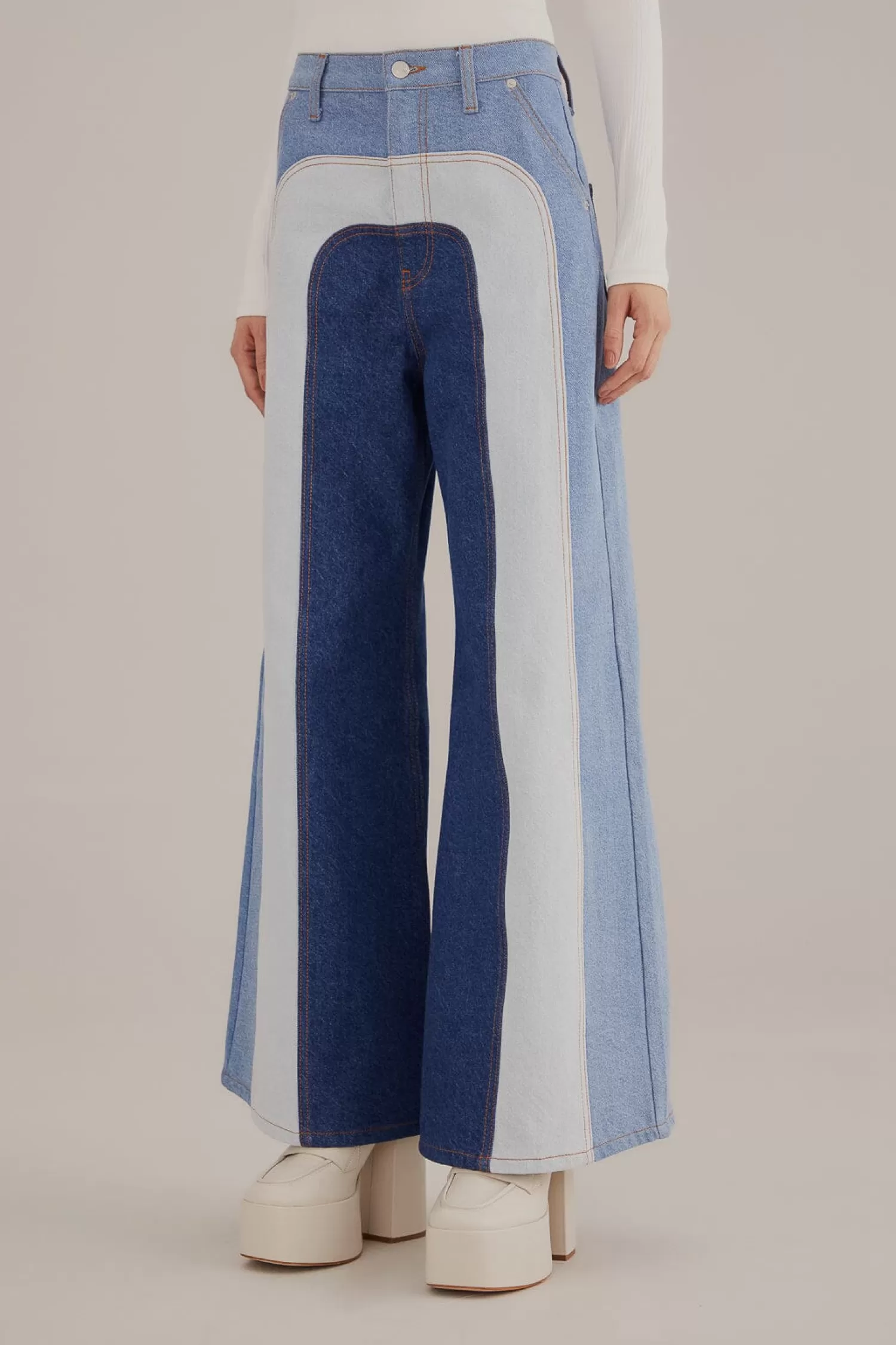 FARM Rio Pants^ PATCHWORK DENIM WIDE PANTS