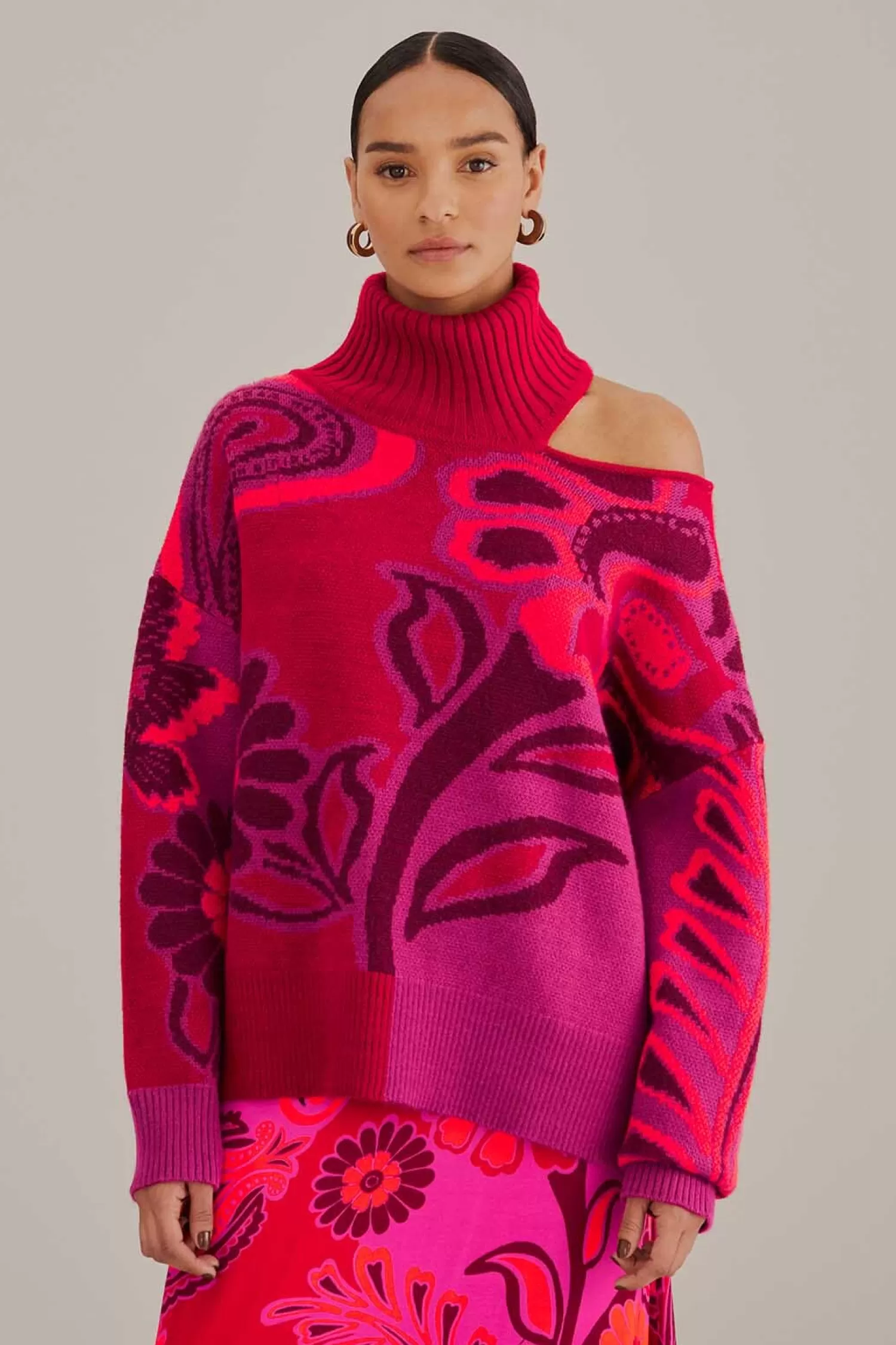 FARM Rio Sweaters & Sweatshirts^ PINK BOLD FLORAL KNIT SWEATER