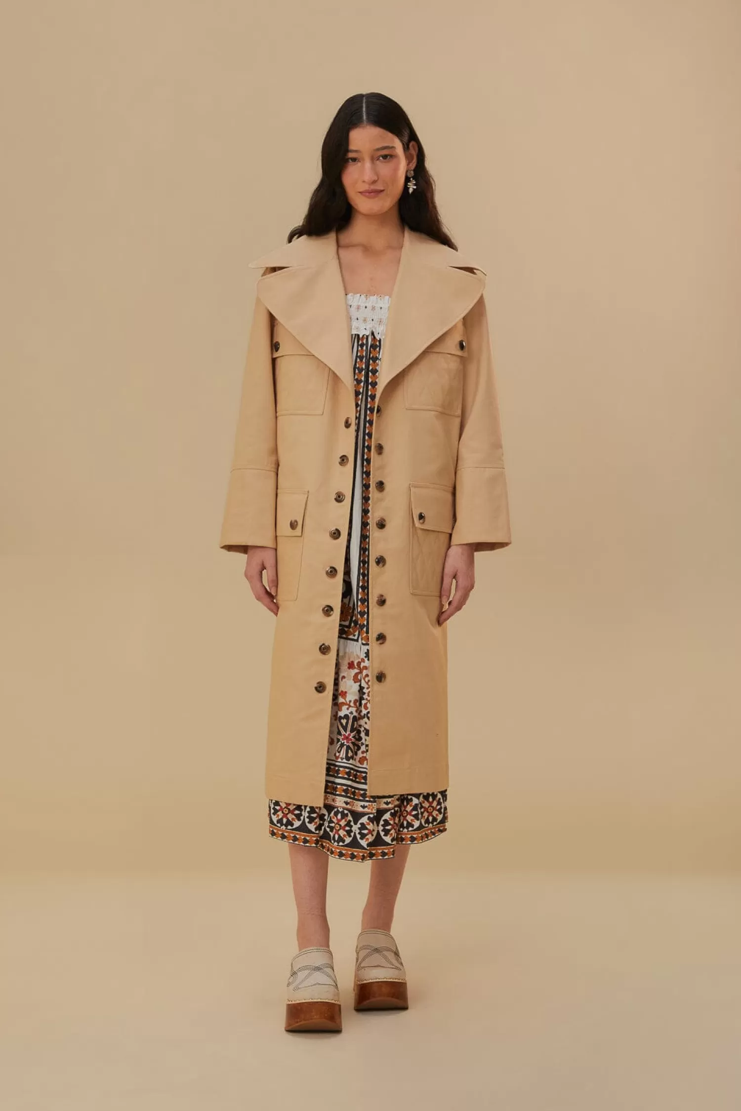 FARM Rio Coats^ POCKETS OVER NUDE TRENCH COAT