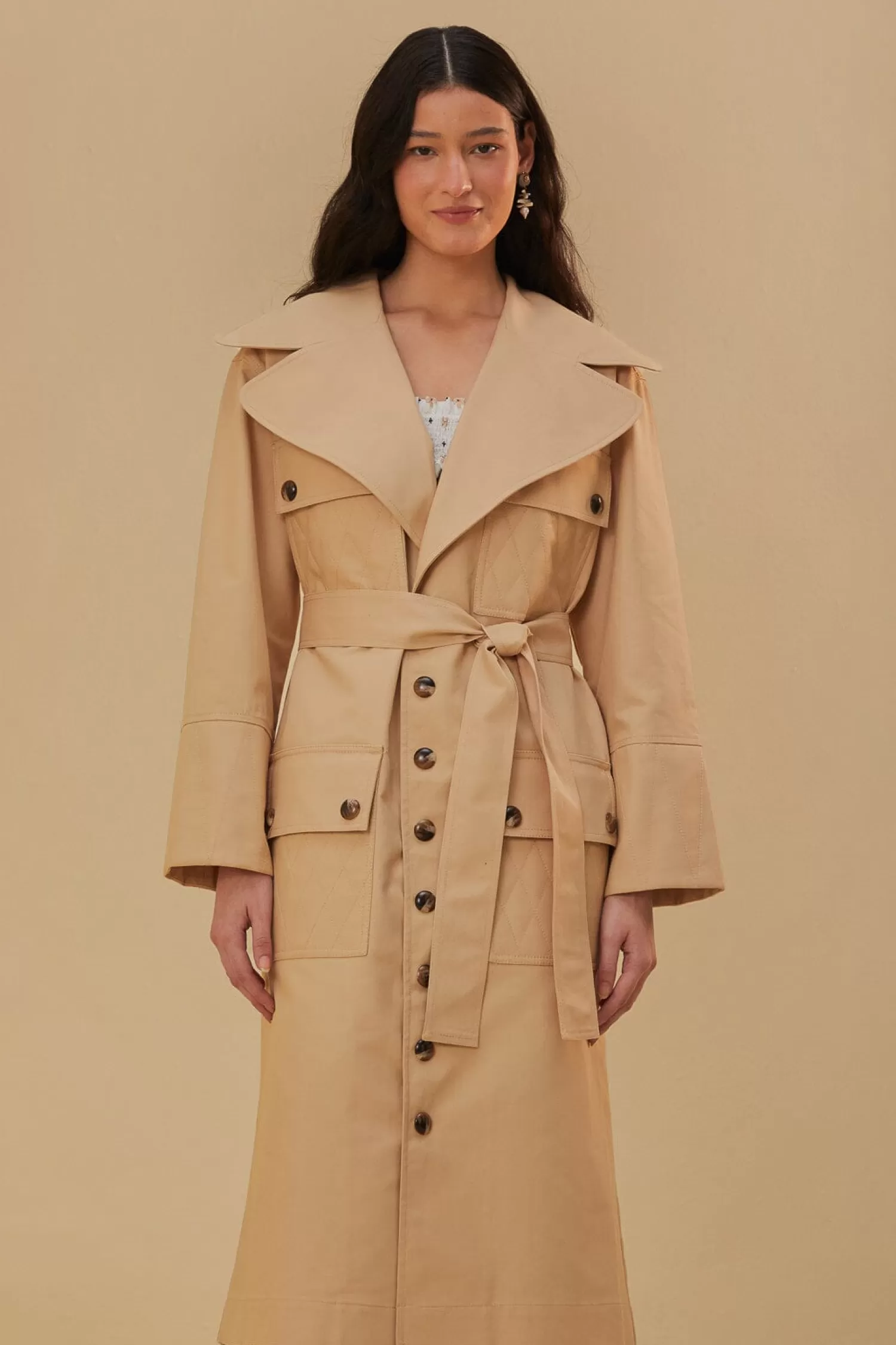 FARM Rio Coats^ POCKETS OVER NUDE TRENCH COAT