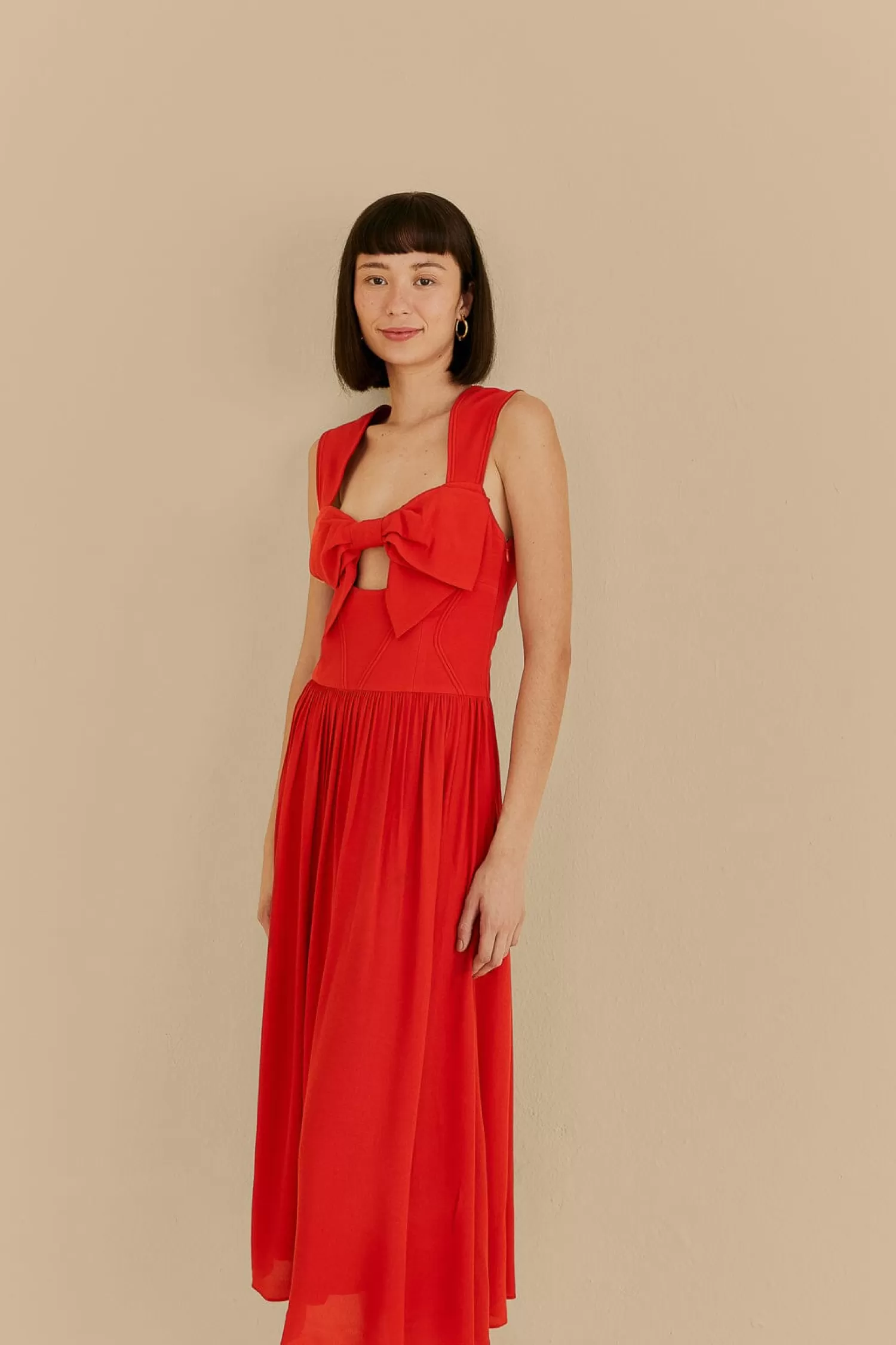 FARM Rio Midi Dresses^ RED BOW SLEEVELESS MIDI DRESS