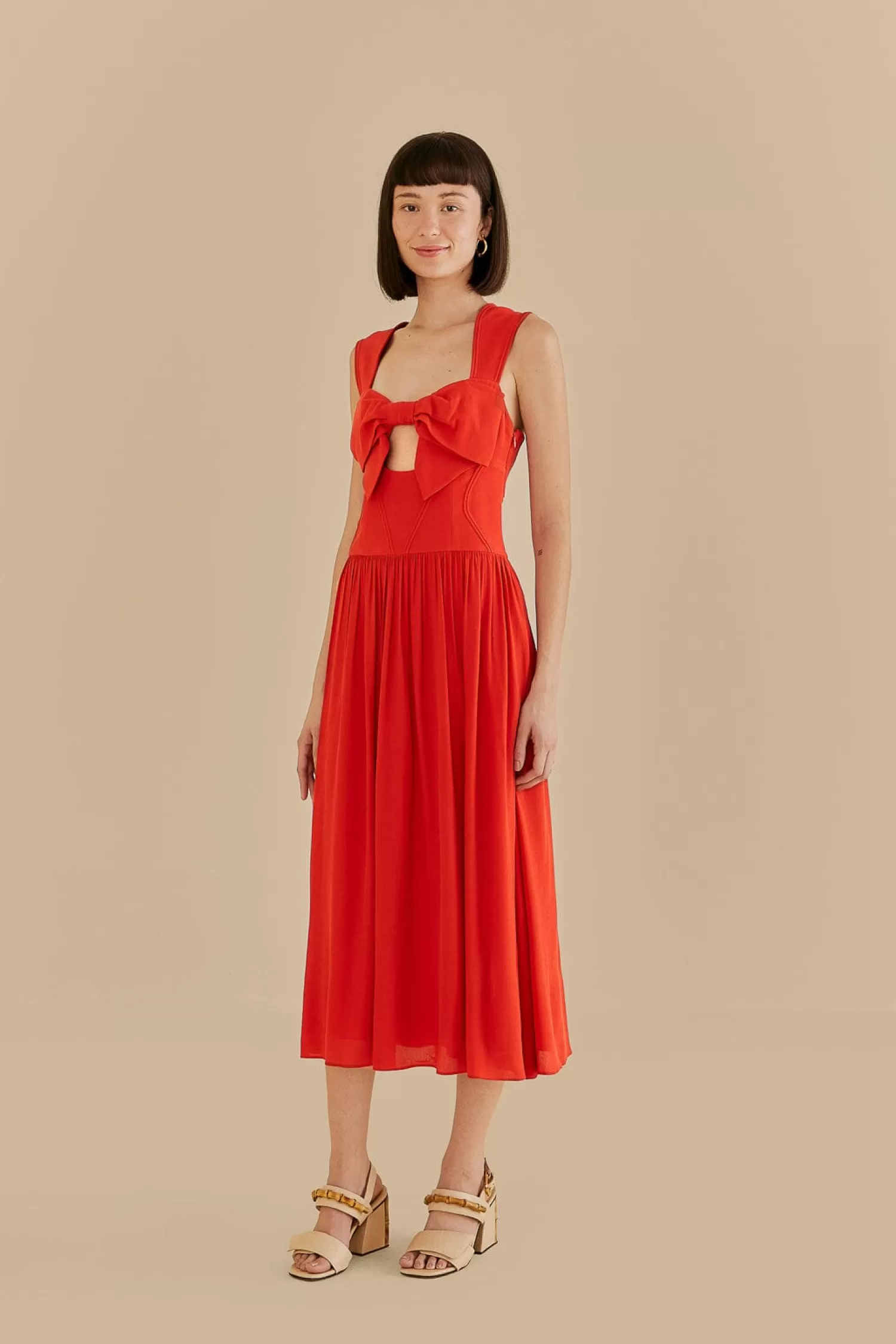 FARM Rio Midi Dresses^ RED BOW SLEEVELESS MIDI DRESS