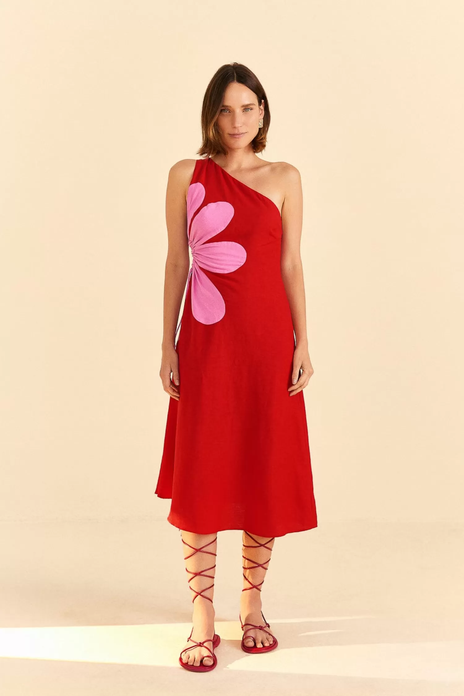 FARM Rio Midi Dresses^ RED CUT-OUT FLOWER DRESS