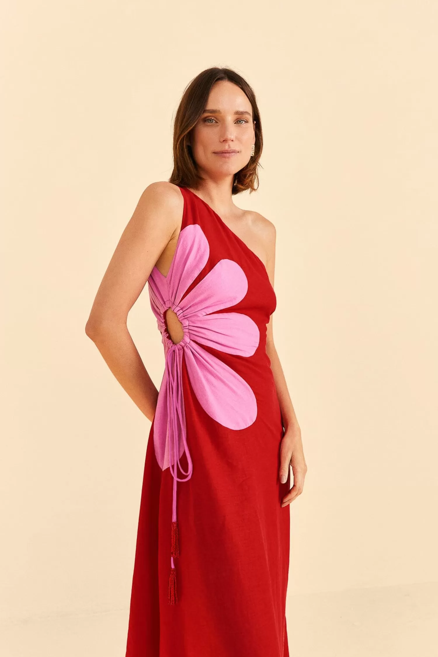 FARM Rio Midi Dresses^ RED CUT-OUT FLOWER DRESS