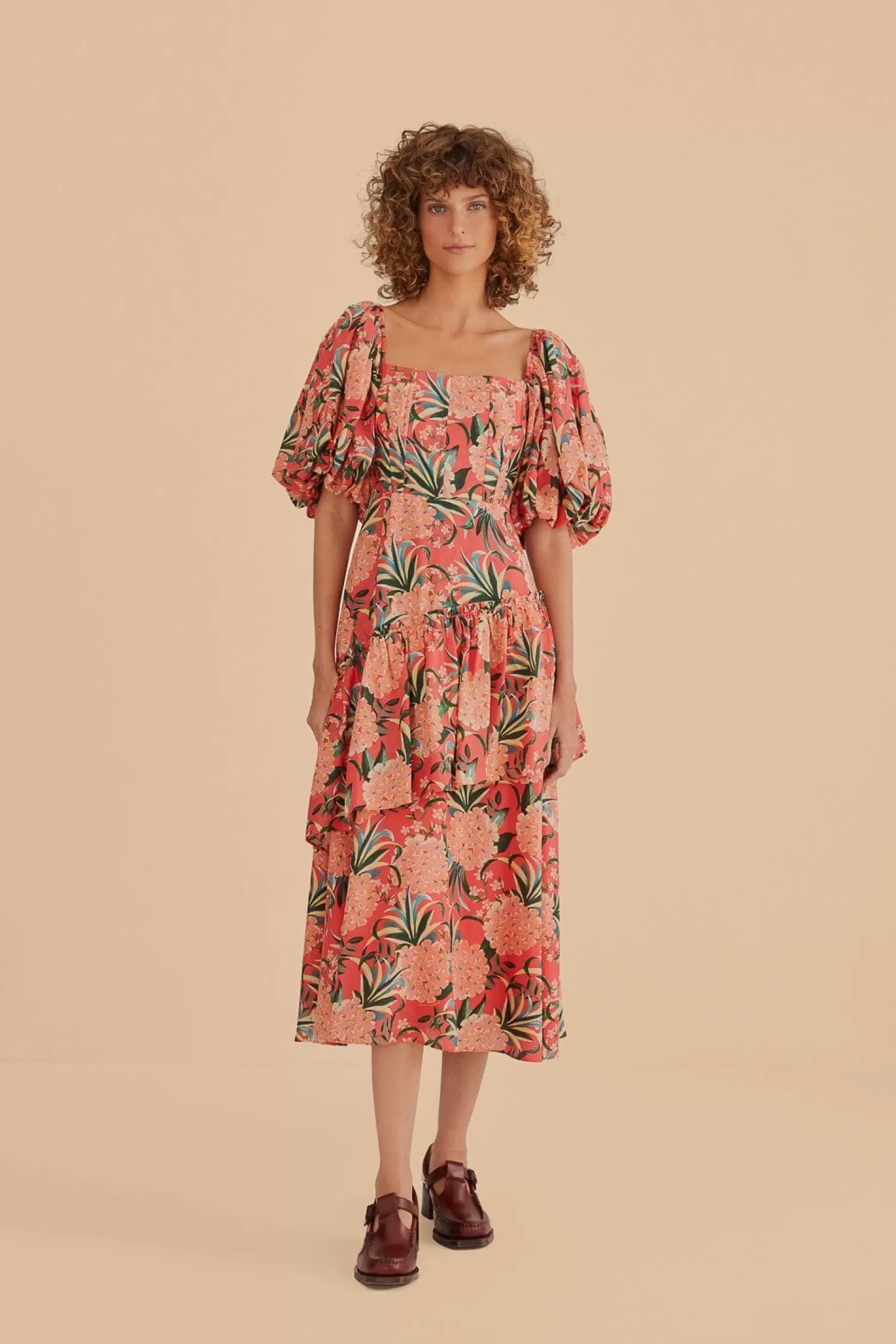 FARM Rio Midi Dresses^ RED PINEAPPLE BLOOM CUT OUT MIDI DRESS