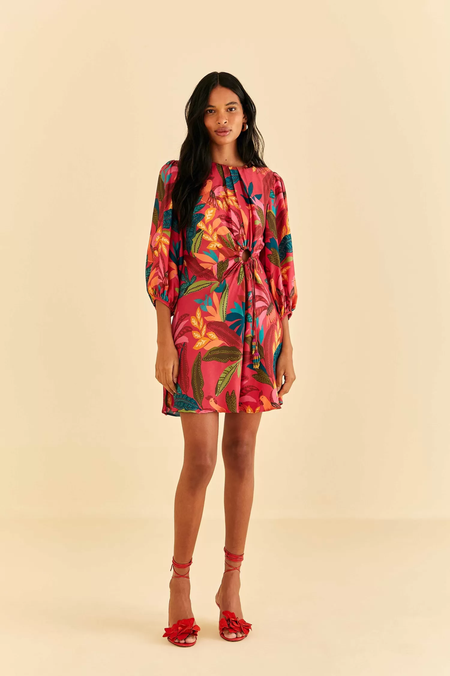 FARM Rio Mini Dresses^ RED ROOSTER LEAVES LONG SLEEVE MINI DRESS