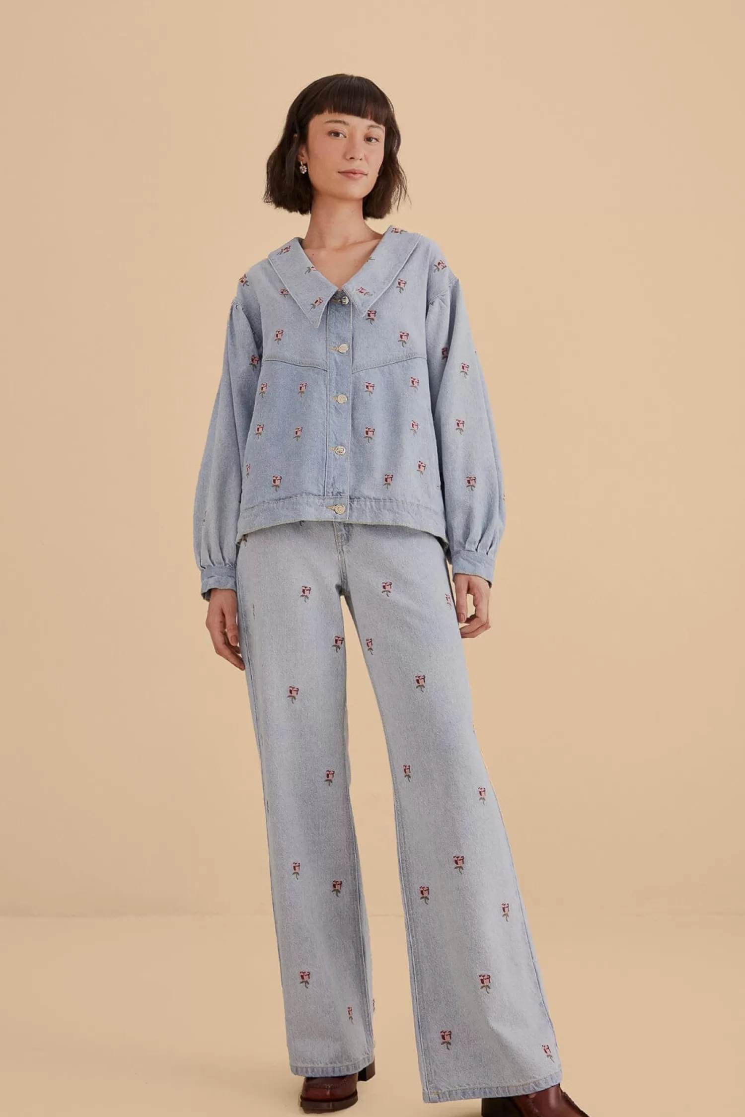 FARM Rio Pants^ ROSE EMBROIDERED DENIM PANTS