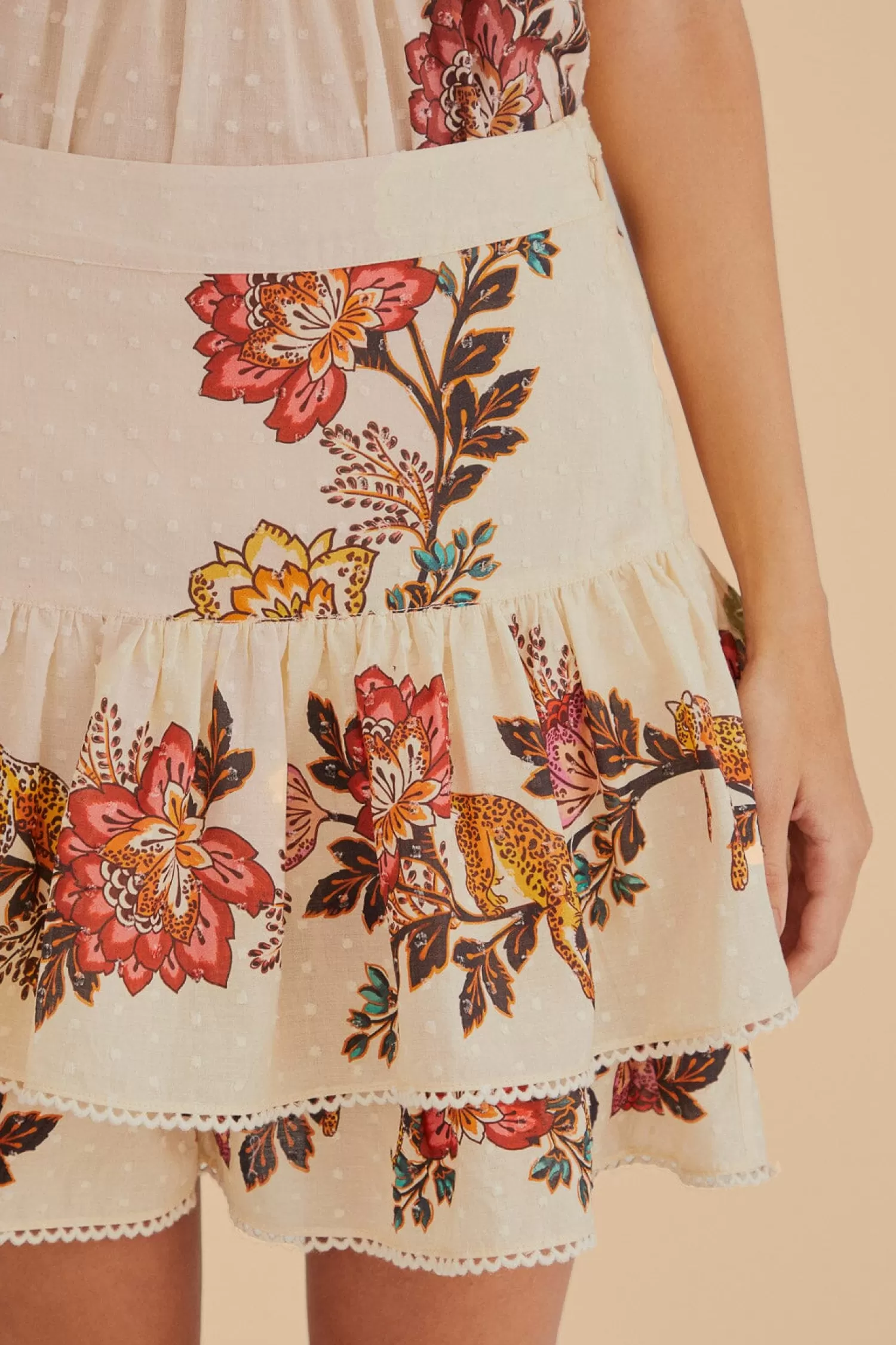 FARM Rio Skirts^ SAND LEOPARD FLOWERS MINI SKIRT