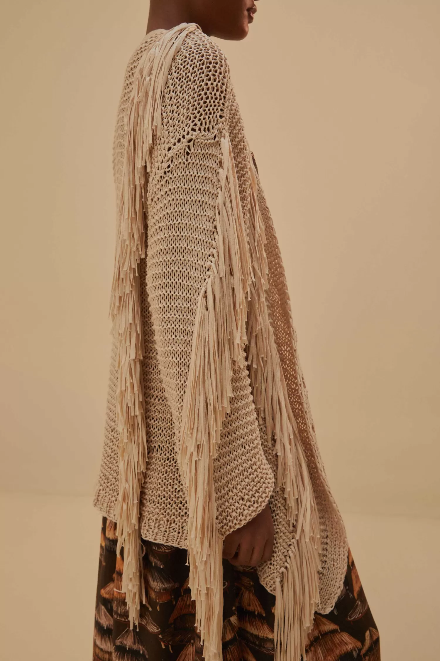 FARM Rio Cardigans^ SAND STRIPES FRINGES KNIT CARDIGAN