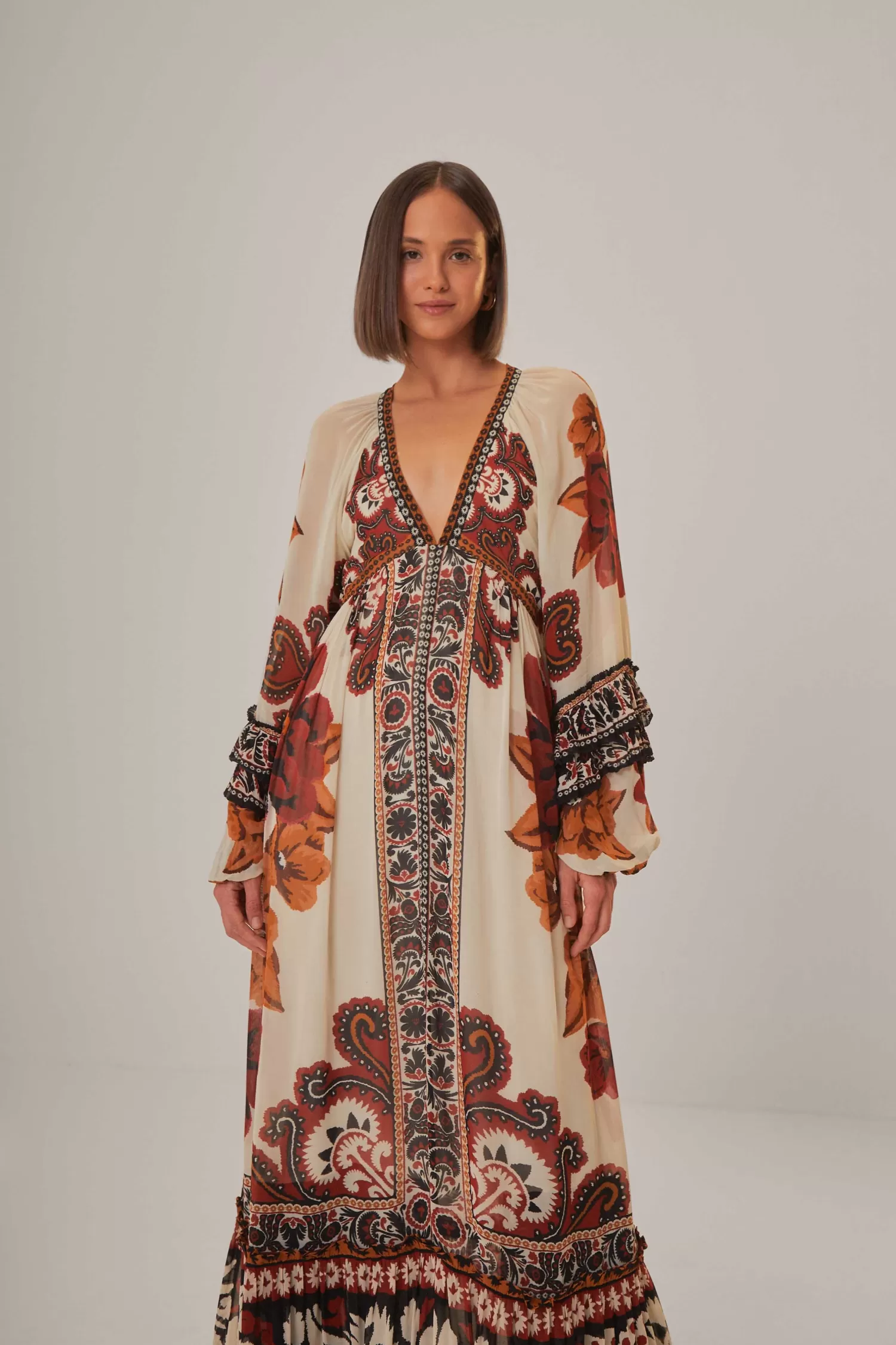 FARM Rio Maxi Dresses^ SAND WINTER TAPESTRY V NECK MAXI DRESS