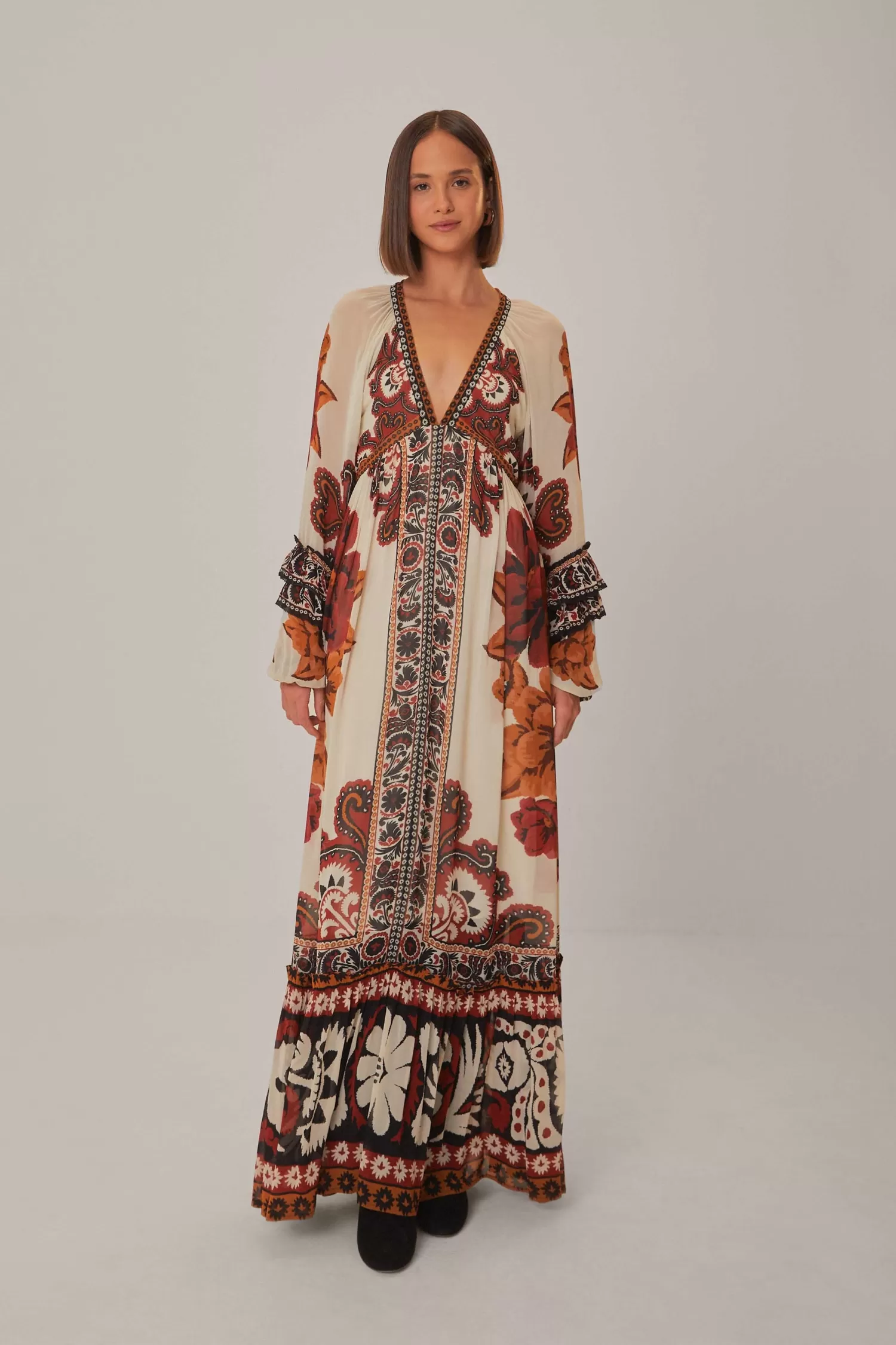 FARM Rio Maxi Dresses^ SAND WINTER TAPESTRY V NECK MAXI DRESS