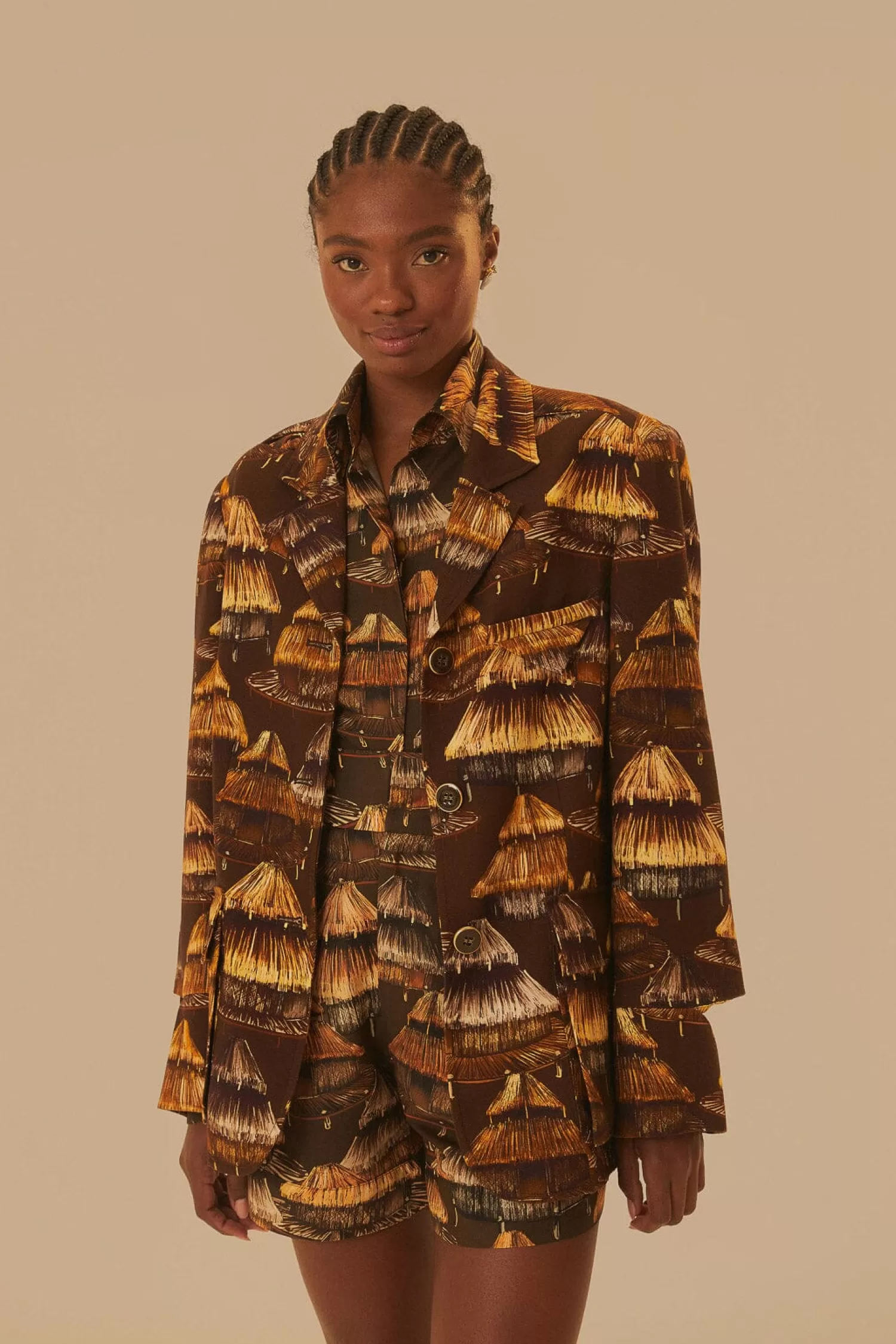 FARM Rio Yawanawa | Blazers^ SHUHU BROWN CUT OUT BLAZER