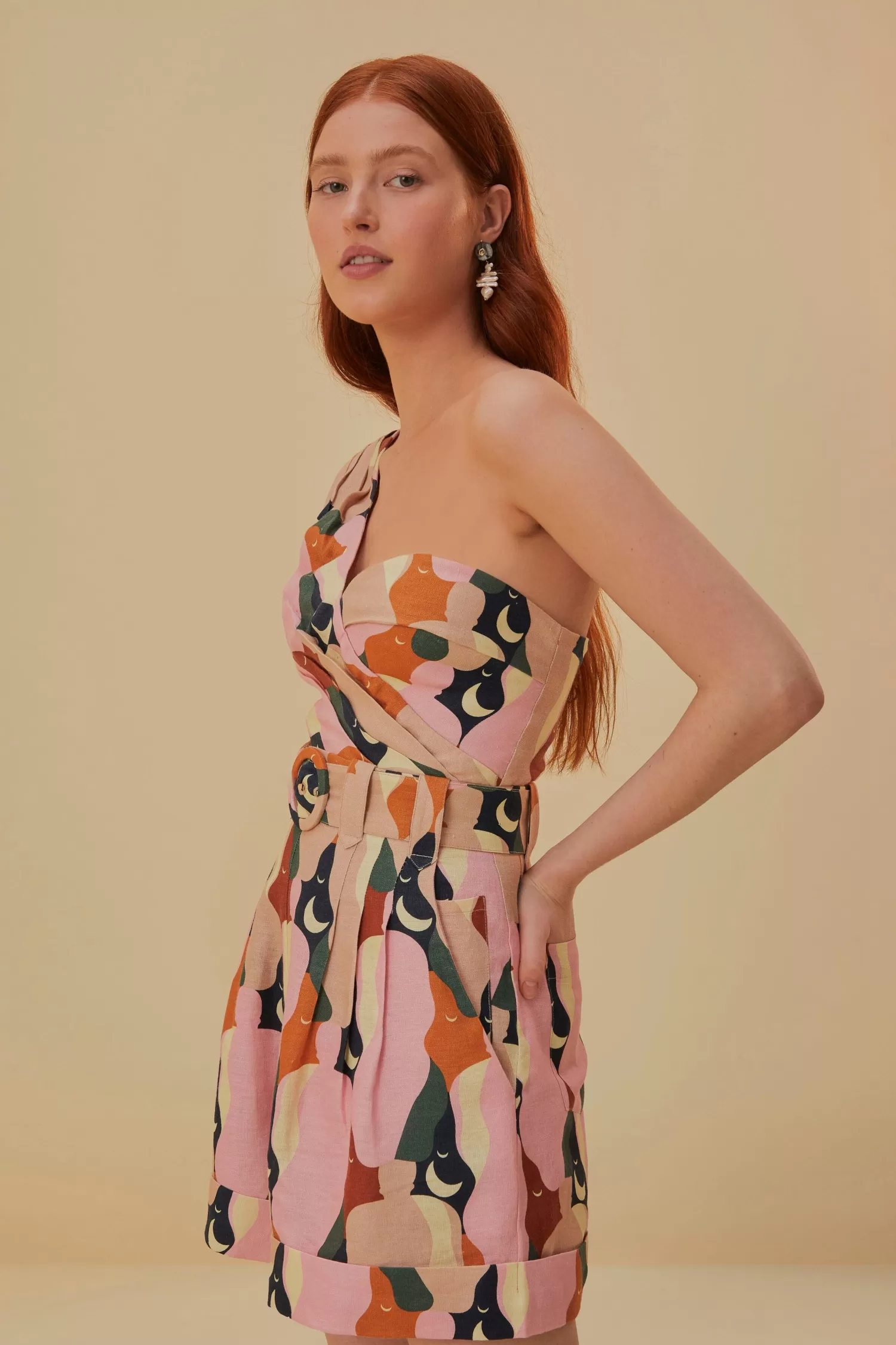FARM Rio Rompers^ THE KISS MULTICOLOR ONE SHOULDER ROMPER