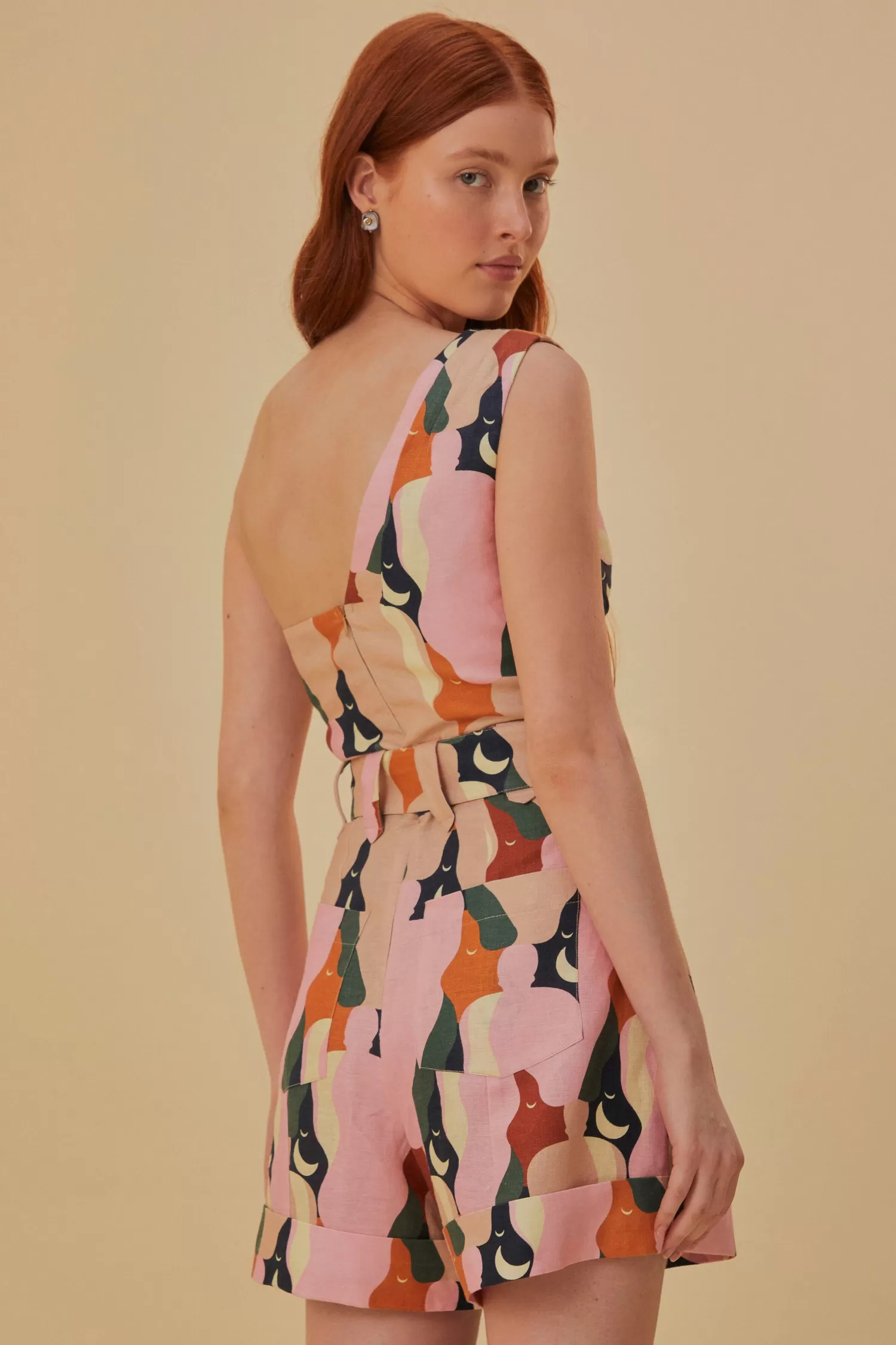 FARM Rio Rompers^ THE KISS MULTICOLOR ONE SHOULDER ROMPER