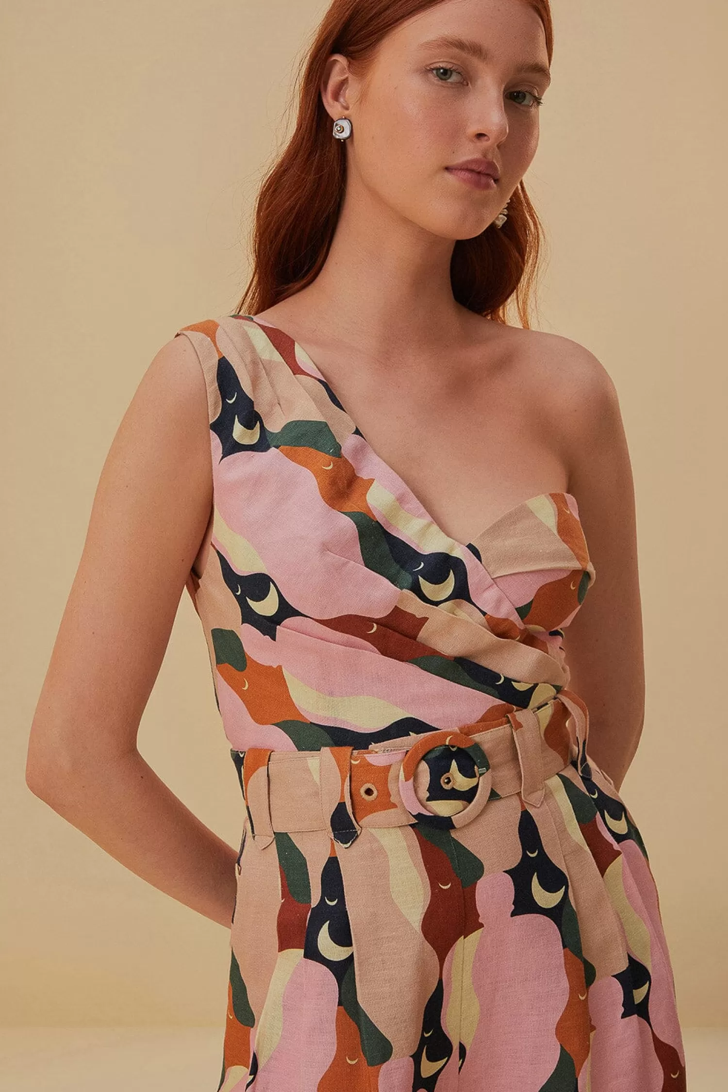 FARM Rio Rompers^ THE KISS MULTICOLOR ONE SHOULDER ROMPER