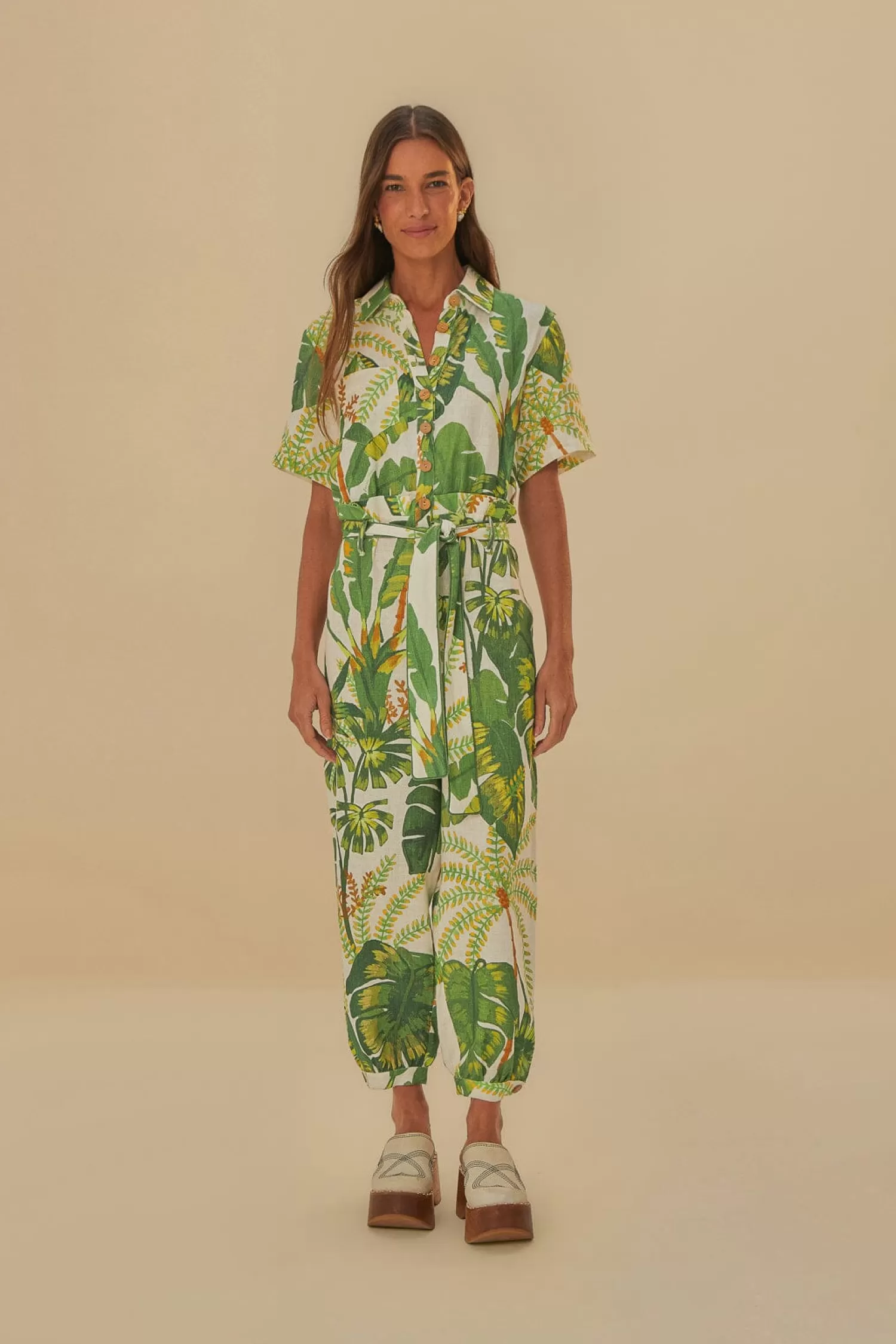 FARM Rio Jumpsuits^ TROPICAL FOREST OFF-WHITE JUMPSUIT