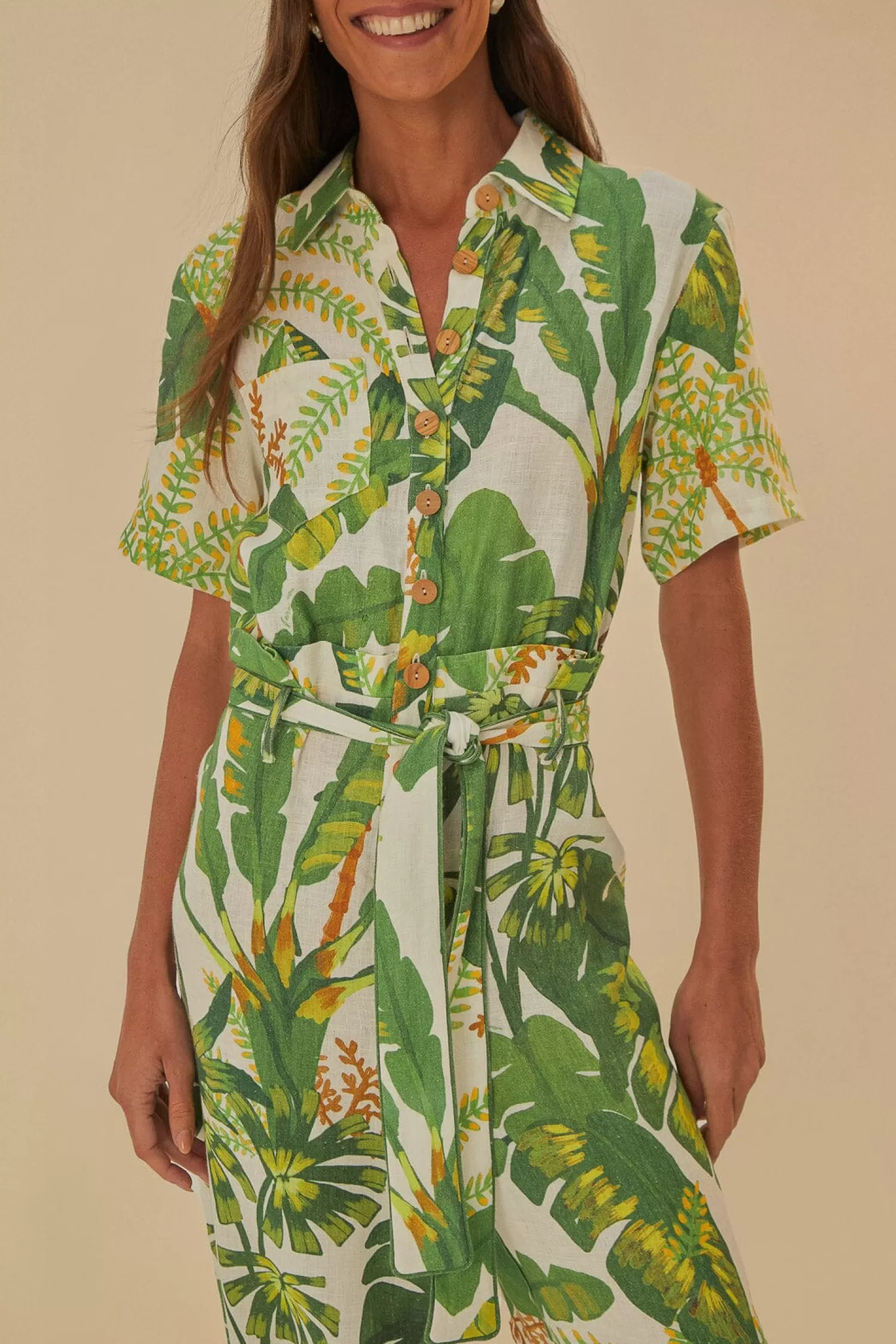 FARM Rio Jumpsuits^ TROPICAL FOREST OFF-WHITE JUMPSUIT