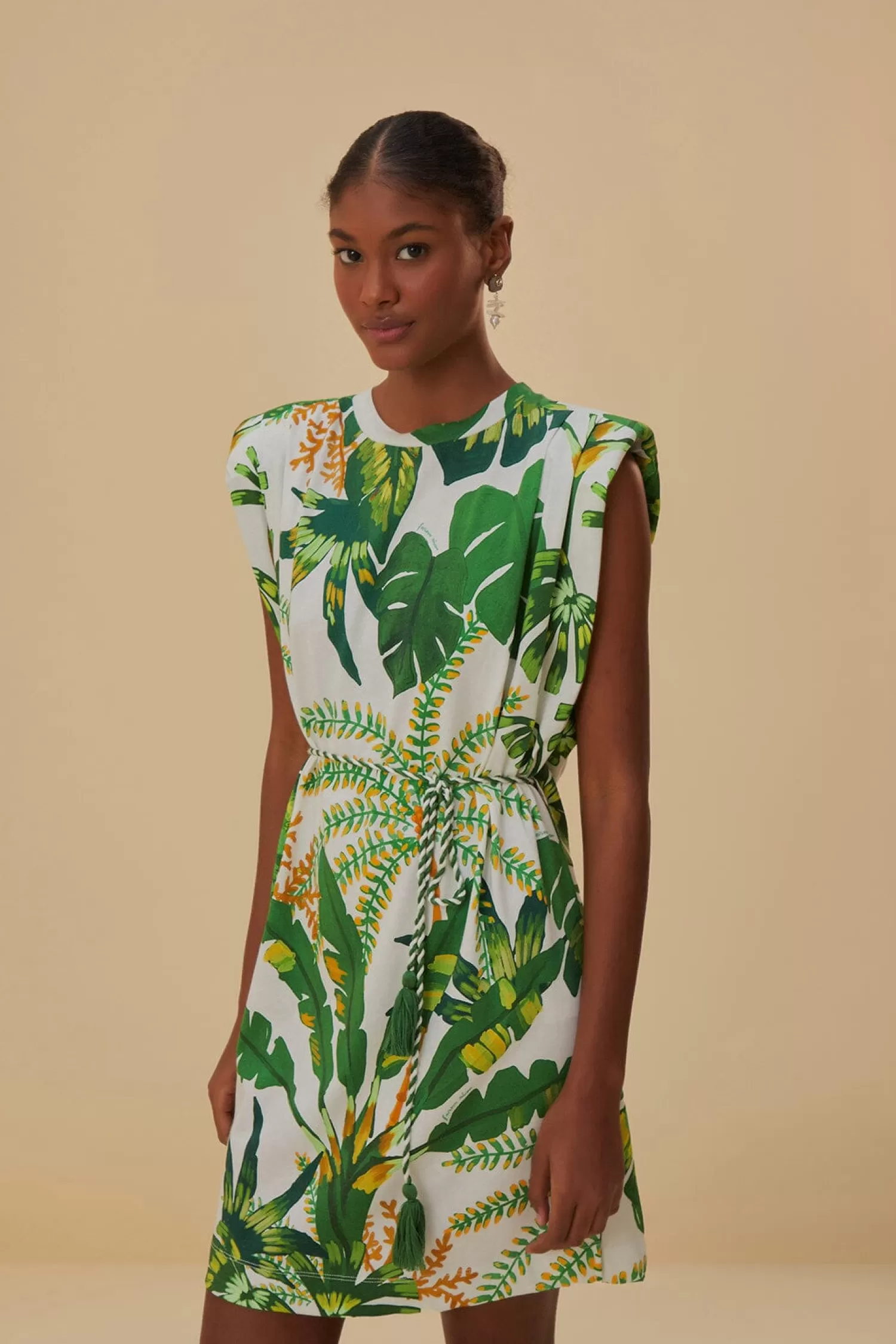 FARM Rio T-shirts | Mini Dresses^ TROPICAL FOREST OFF-WHITE T-SHIRT DRESS